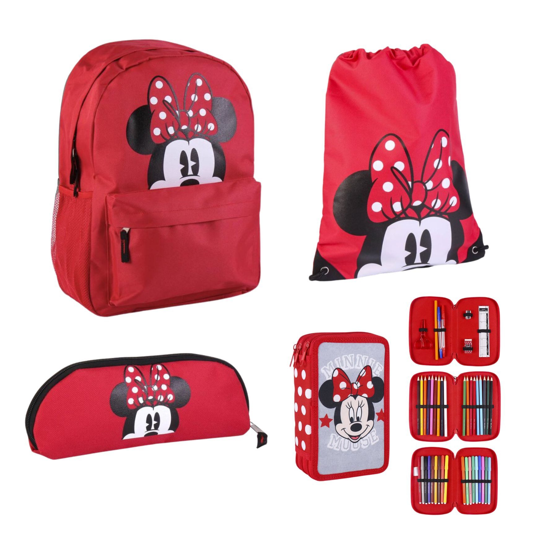 Disney Minnie Mouse Schulrucksack Schulpaketangebot Komplett-Set 4-tlg, alles für den perfekten Start (4-tlg)