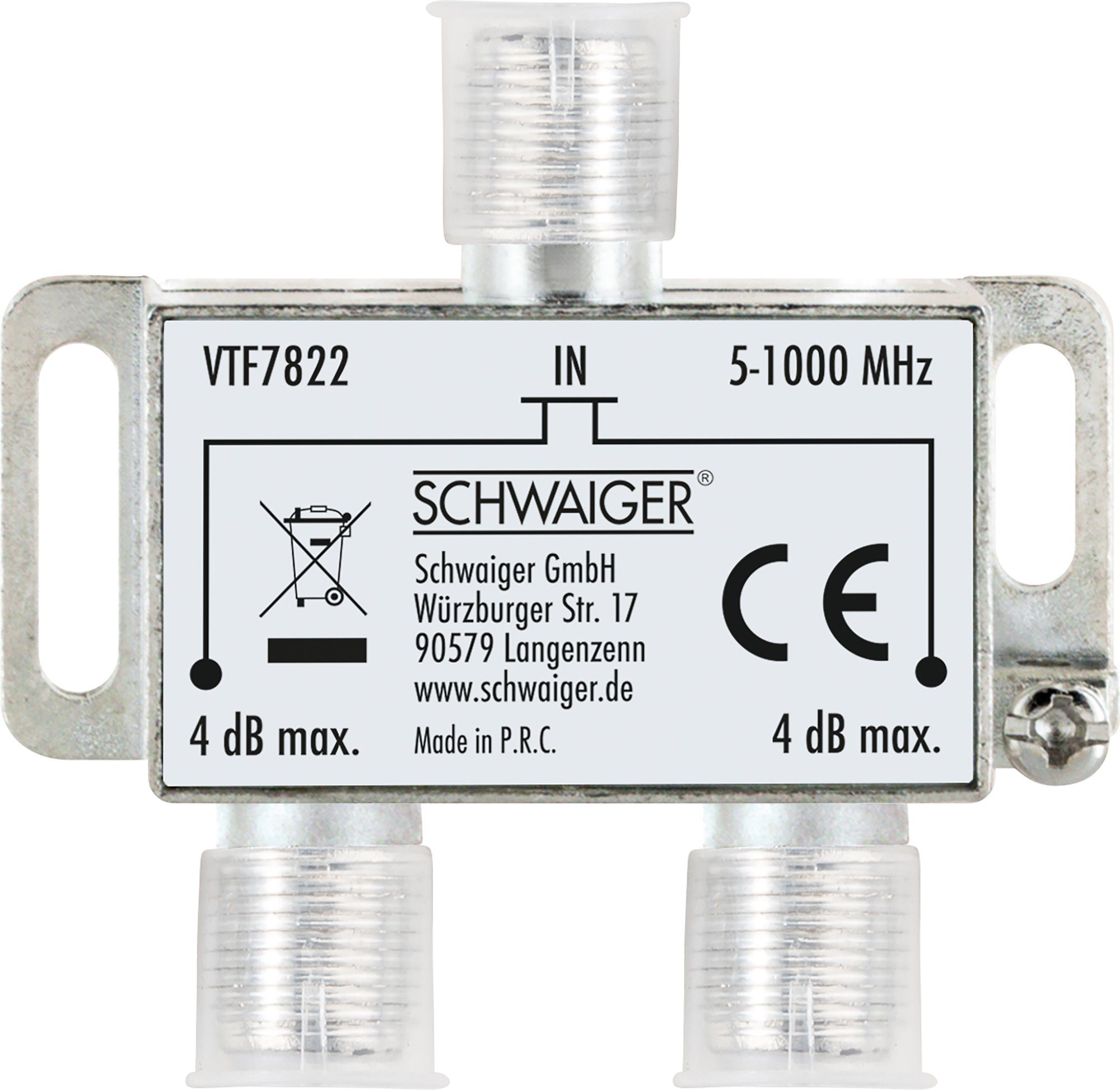 Schwaiger SAT-Verteiler VTF7822 531 (verteilt ein Signal auf zwei Teilnehmer), für Kabel- und Antennenanlagen