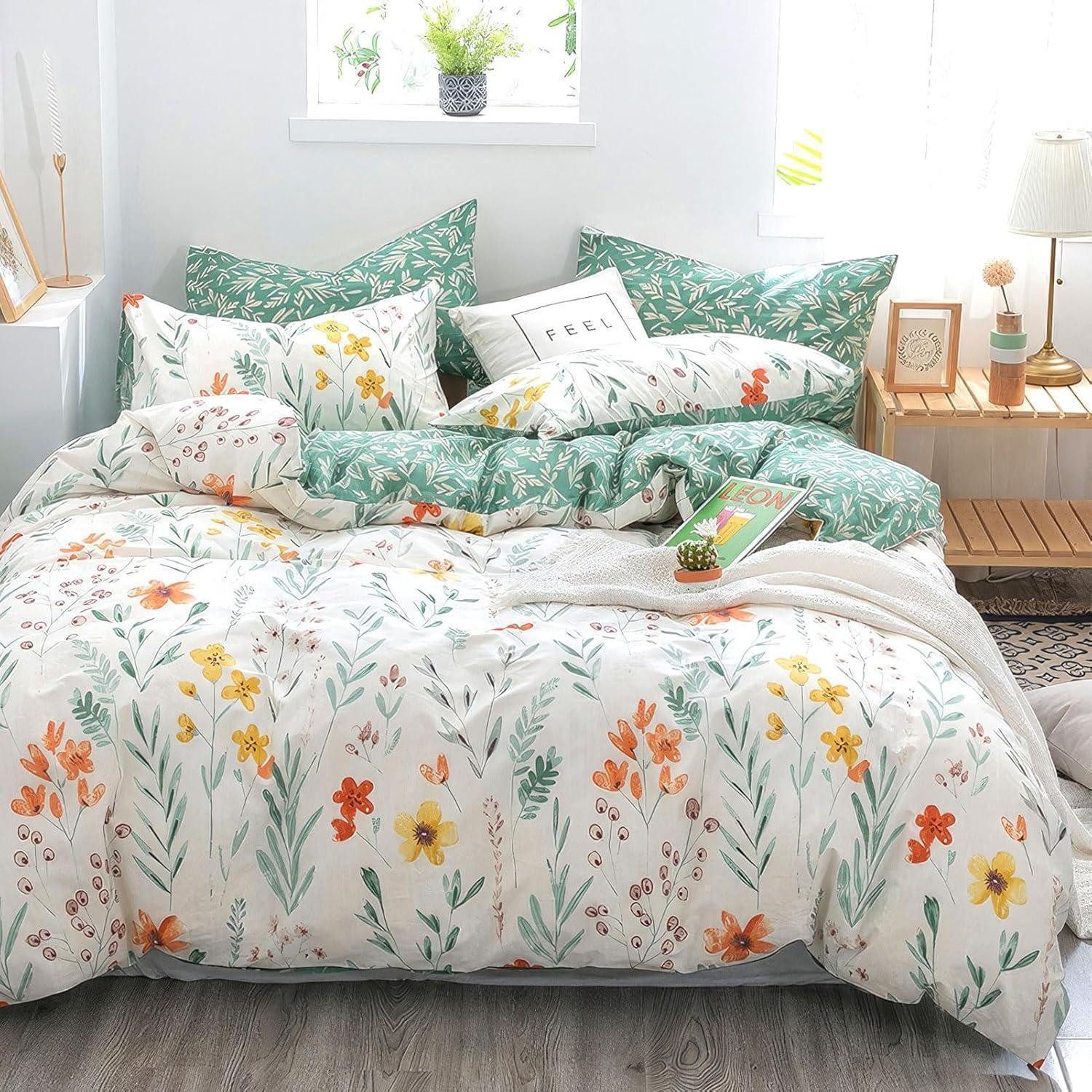 LuxusKollektion Bettwäsche Blumen Bettwäsche 135x200 mit Reißverschluss Kissenbezug 4tlg Grün