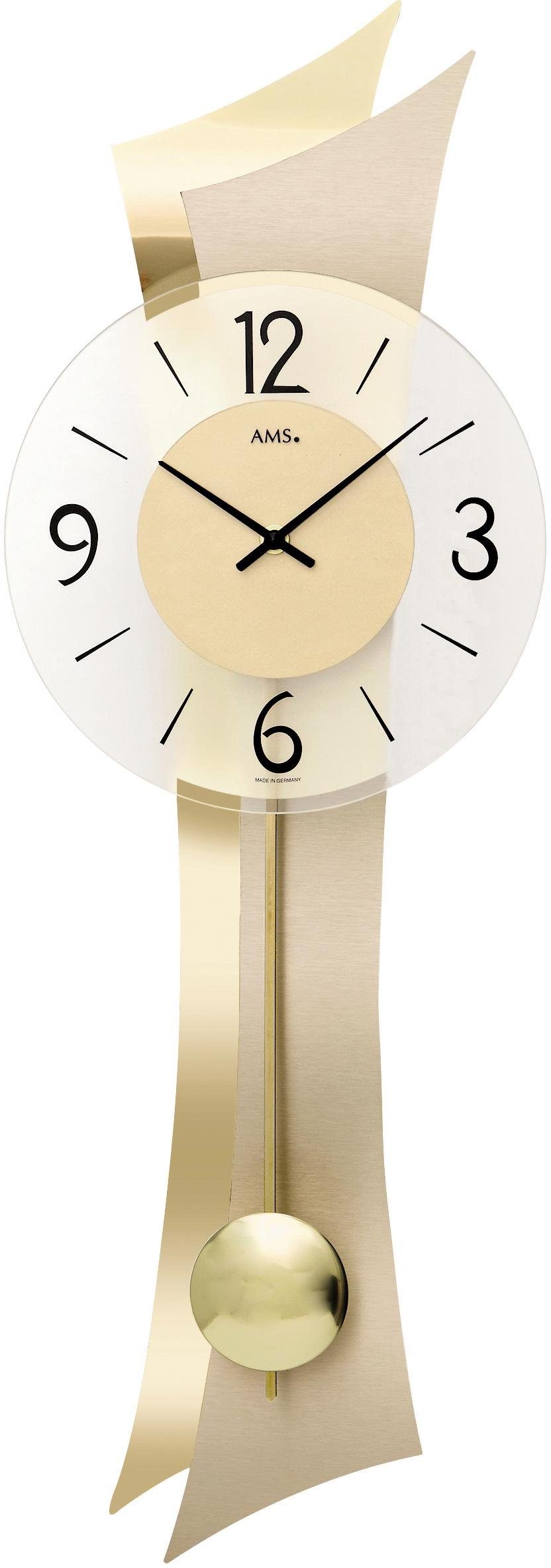 AMS Pendelwanduhr W7427 (Quarzuhr, Holz-/Messinggehäuse,Esszimmer,Wohnzimme günstig online kaufen