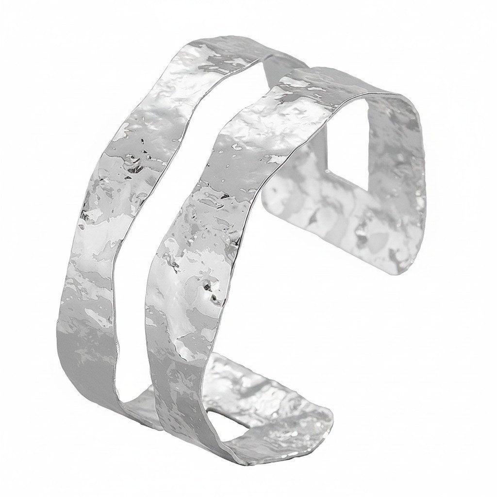 KARMA Armreif Damen Silber 6 cm gehämmert 3 cm breit (1-tlg., Geschenkidee Damenschmuck Damenarmreif), Modeschmuck modern elegant