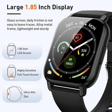 Poounur Herren's und Damen's Telefonfunktion Fitness Tracker IP68 Wasserdicht Smartwatch (4,69 cm/1,85 Zoll, Android / iOS), 112+Sportmodi mit Herzfrequenzmonitor Schlafmonitor Schrittzähler