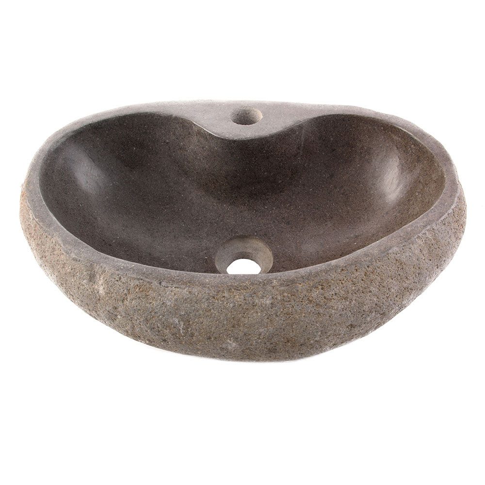 wohnfreuden Aufsatzwaschbecken Naturstein Waschbecken 40 cm oval mit Hahnloch (Kein Set), NEW-4227