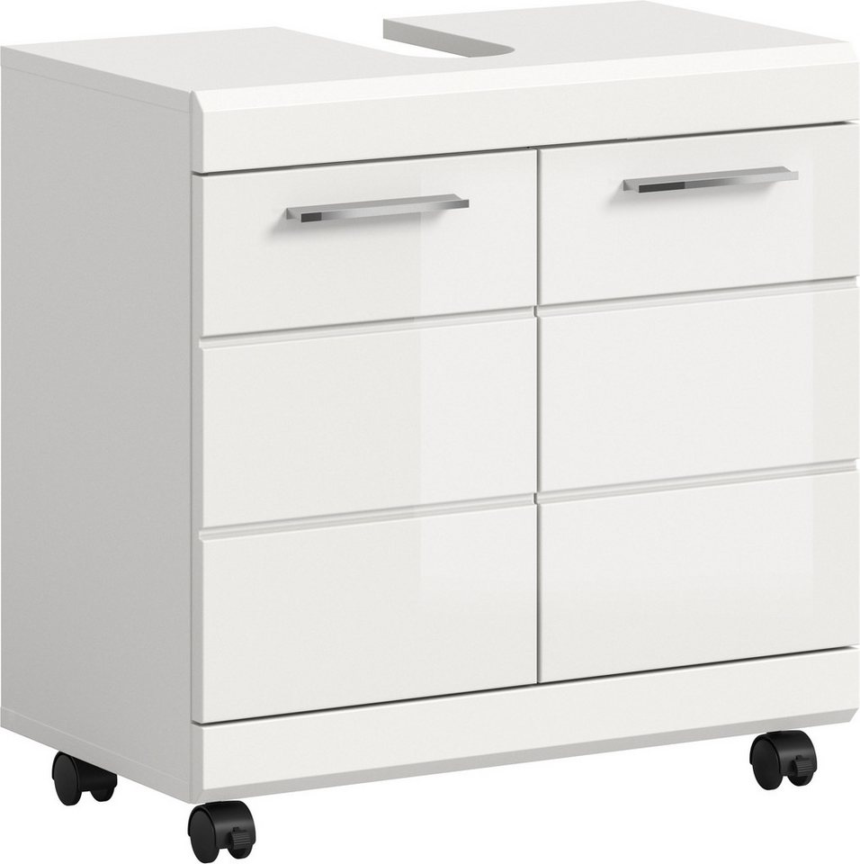 welltime Waschbeckenunterschrank SIENA, Breite 60cm, 2 Türen, auf Rollen, MDF-Front (TOPSELLER!, mit Siphonausschnitt 10x25 cm) in verschiedenen Farben erhältlich, Badmöbel, Badschrank, Kommode, Bad