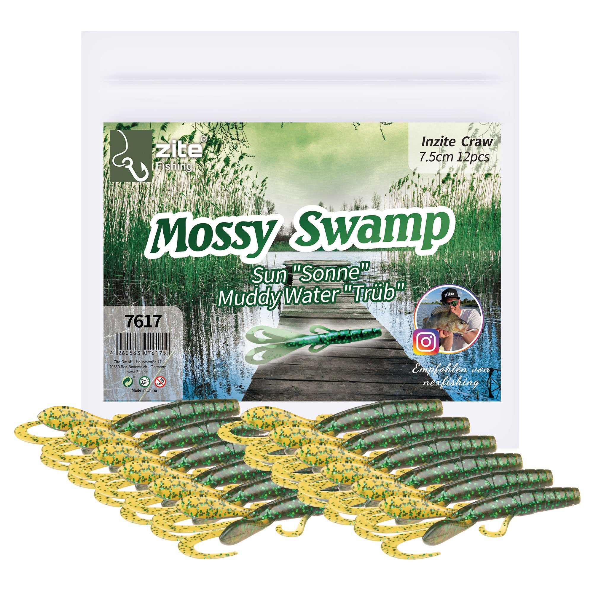 Kunstköder Creature Bait Gummiköder 12 Stk Inzite Craw 7,5cm Mossy Swamp