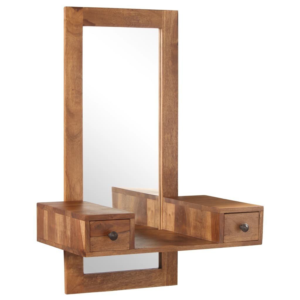 furnicato Wandspiegel Kosmetikspiegel mit 2 Schubladen Massivholz