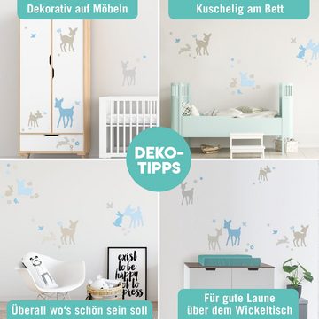 lovely label Wandsticker Häschen & Rehe blau / hellblau - Wandtattoo - Wanddeko Kinderzimmer, selbstklebend