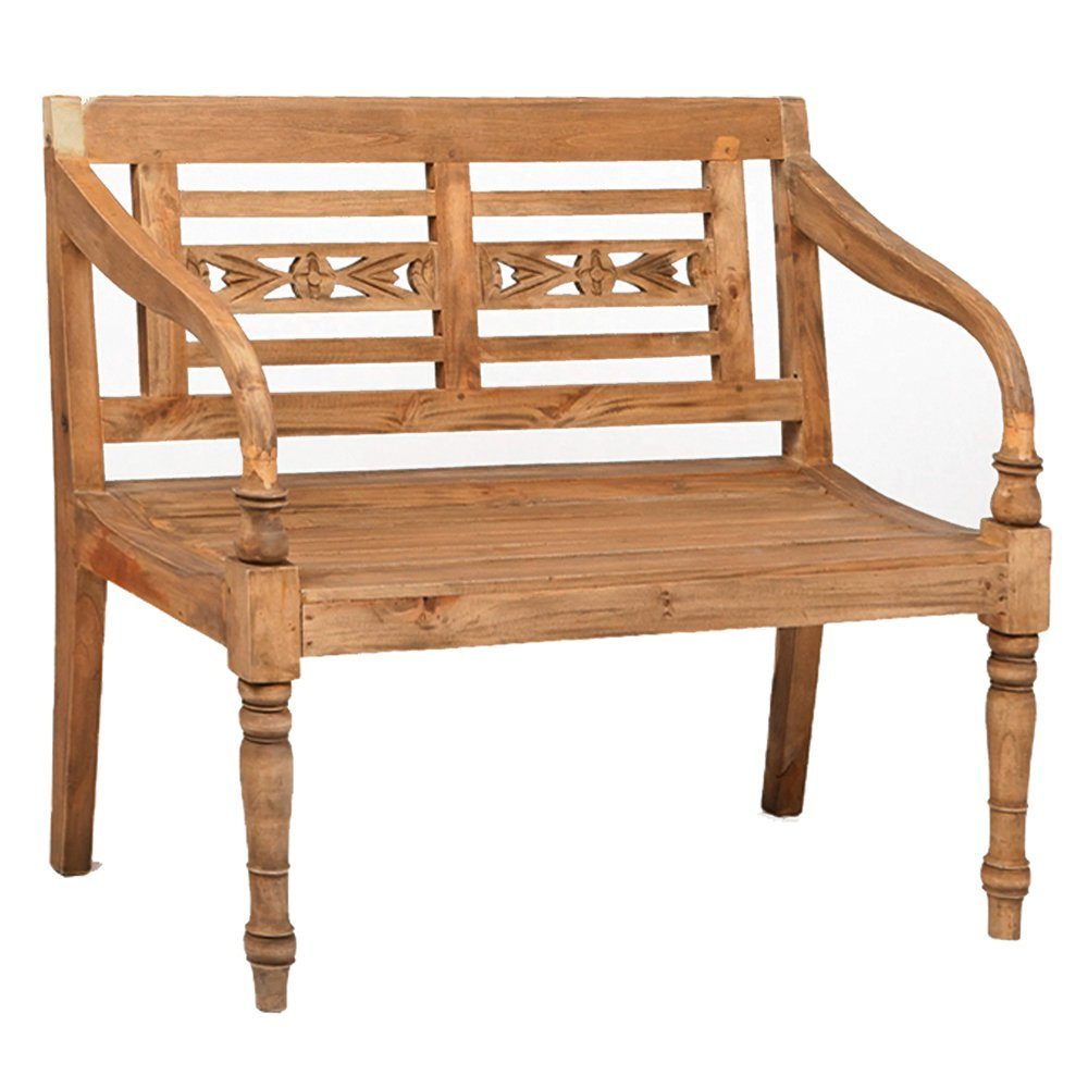 Lomadox Gartenbank GAZA-120, Mahagoni massiv Bank, 2-Sitzer in natur-antik, B/H/T: ca. 100/91/55 cm