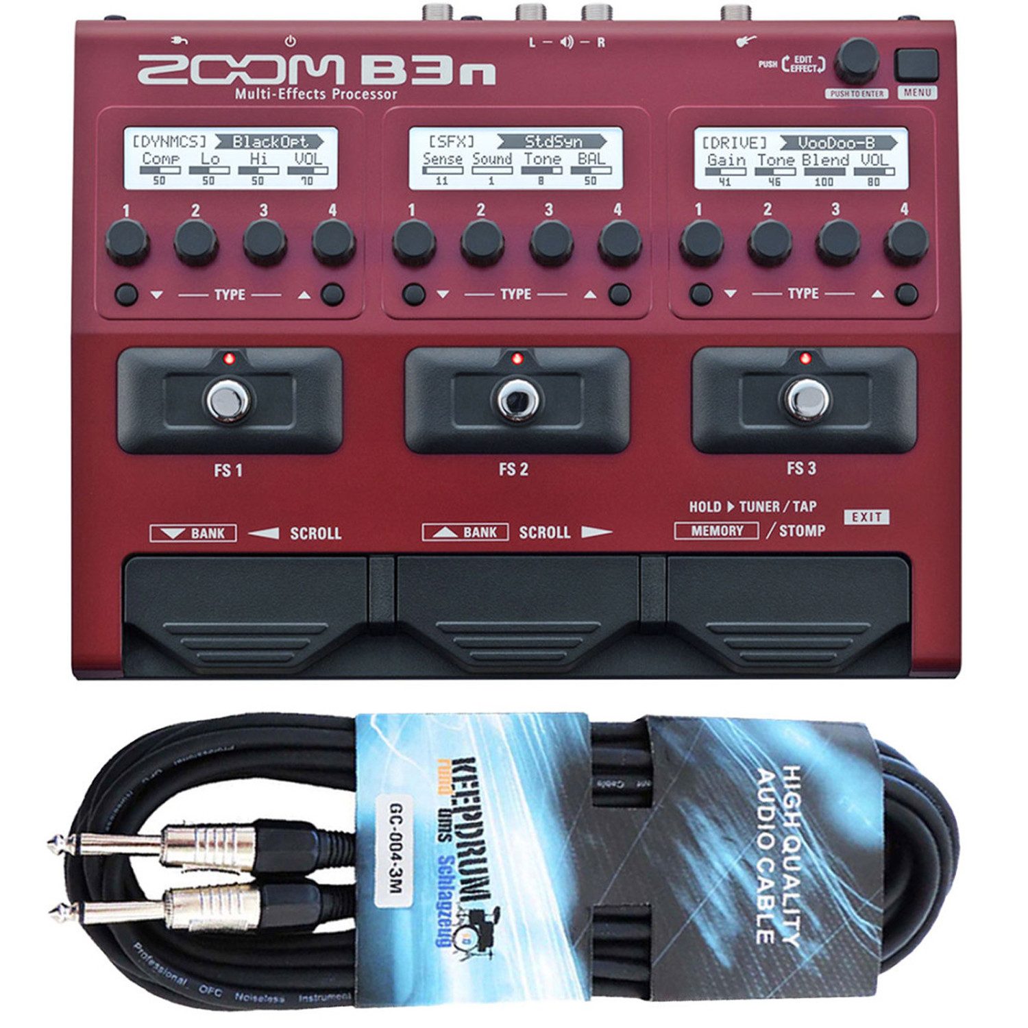 Zoom Audio E-Bass Zoom B3n Multi-Effektgerät für Bass mit Kabel, Pedal, Multi-Effektgerät für Bass, mit Klinkenlabel