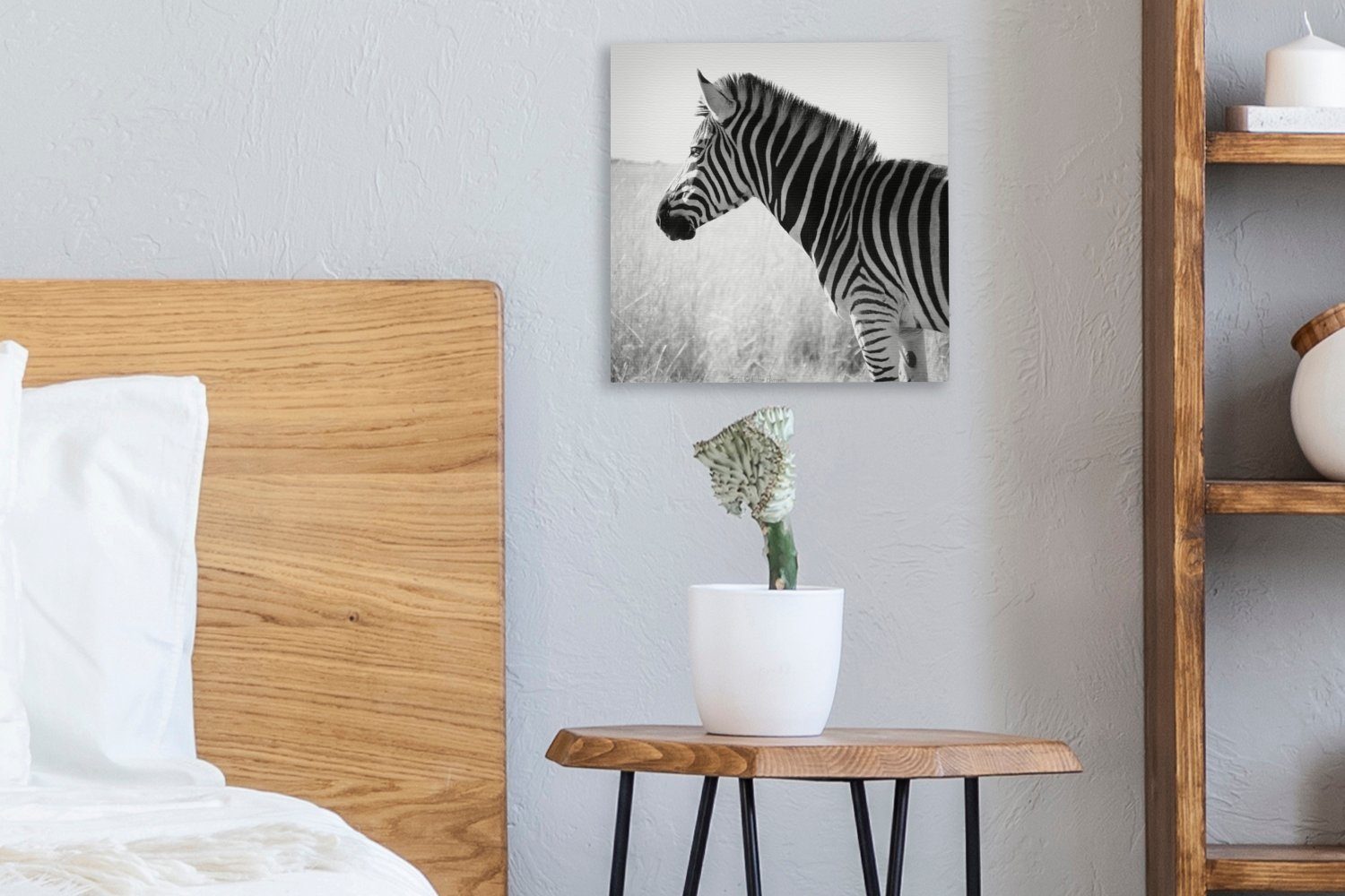 St), Schlafzimmer Gras, OneMillionCanvasses® im hohen für Wohnzimmer Bilder Leinwand Leinwandbild Zebra (1