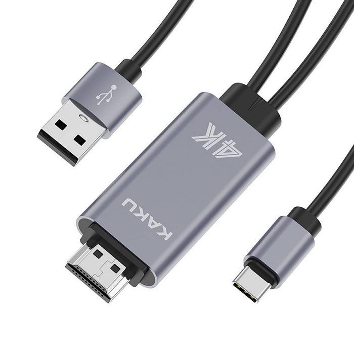 Kaku 4K HDMI Adapter auf USB-C (Typ-C) Audio & Video HD Kabel Bildschirm grau HDMI-Adapter