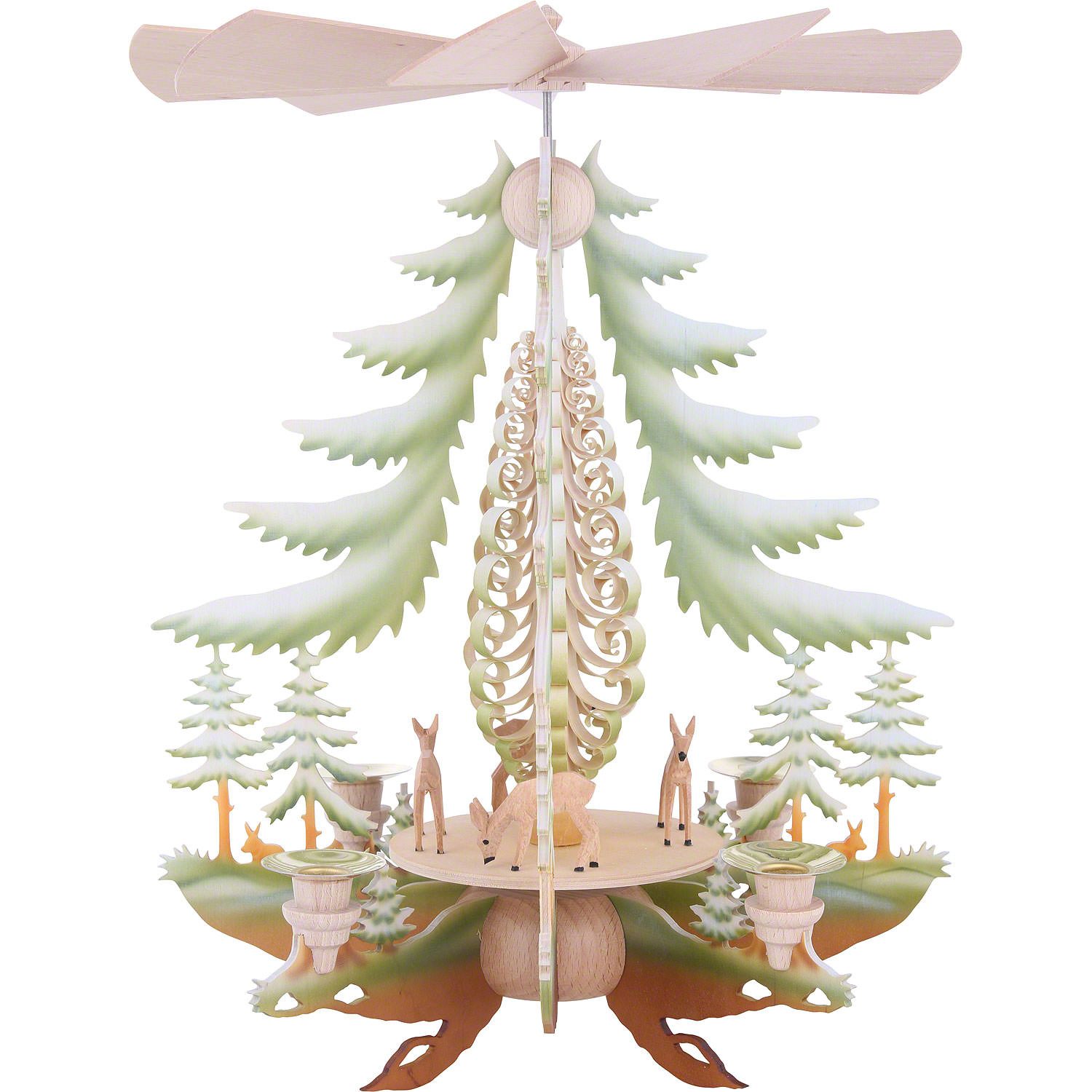 Kunstgewebe Taulin Weihnachtspyramide 1-stöckige Pyramide mit geschnitzten Rehen, farbig (35cm) von Kunstgew