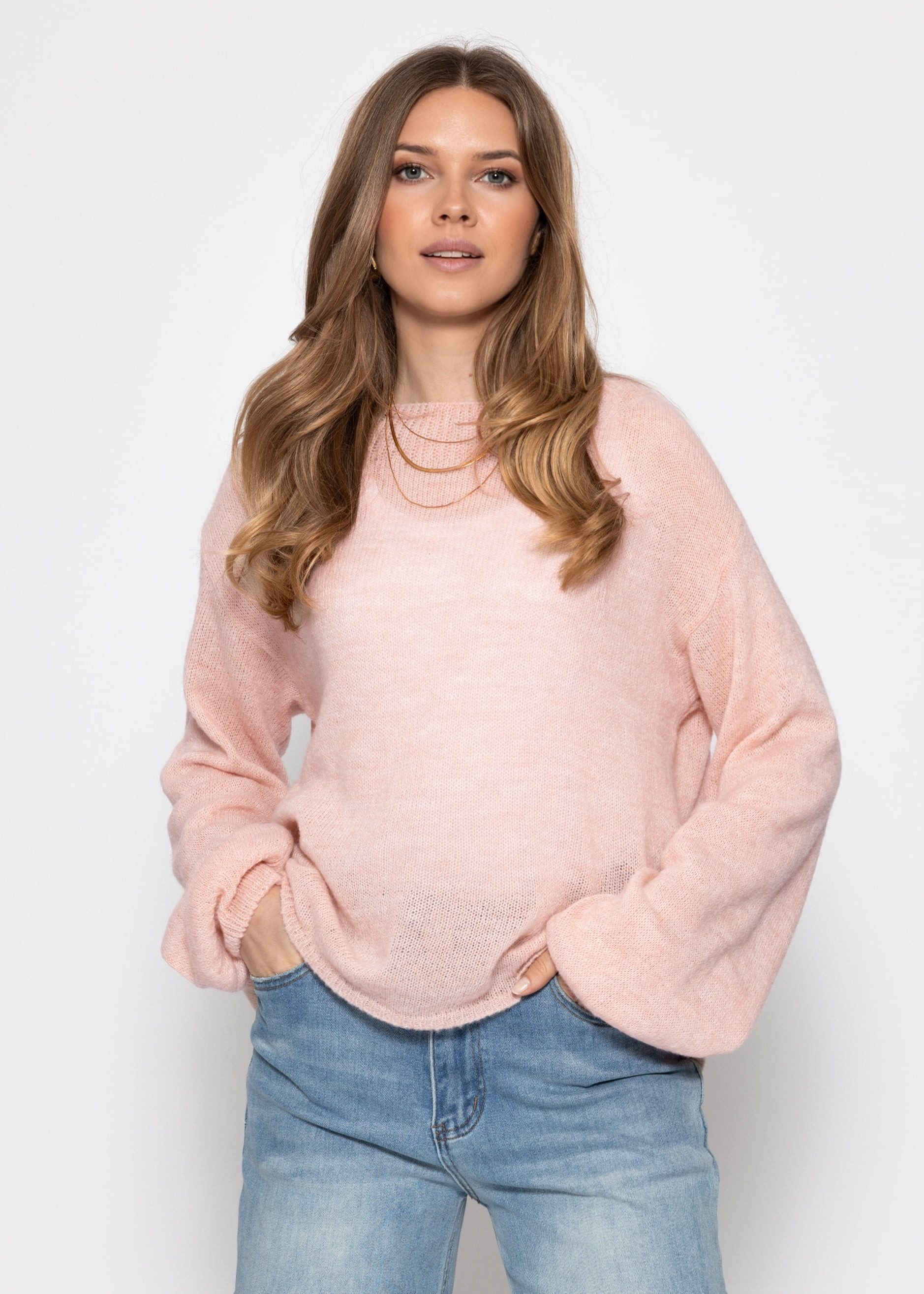 SASSYCLASSY Strickpullover Leicht transparenter Feinstrickpullover Damen Lockerer Pullover mit langen Ärmeln, Gummizug und feiner Rippstruktur