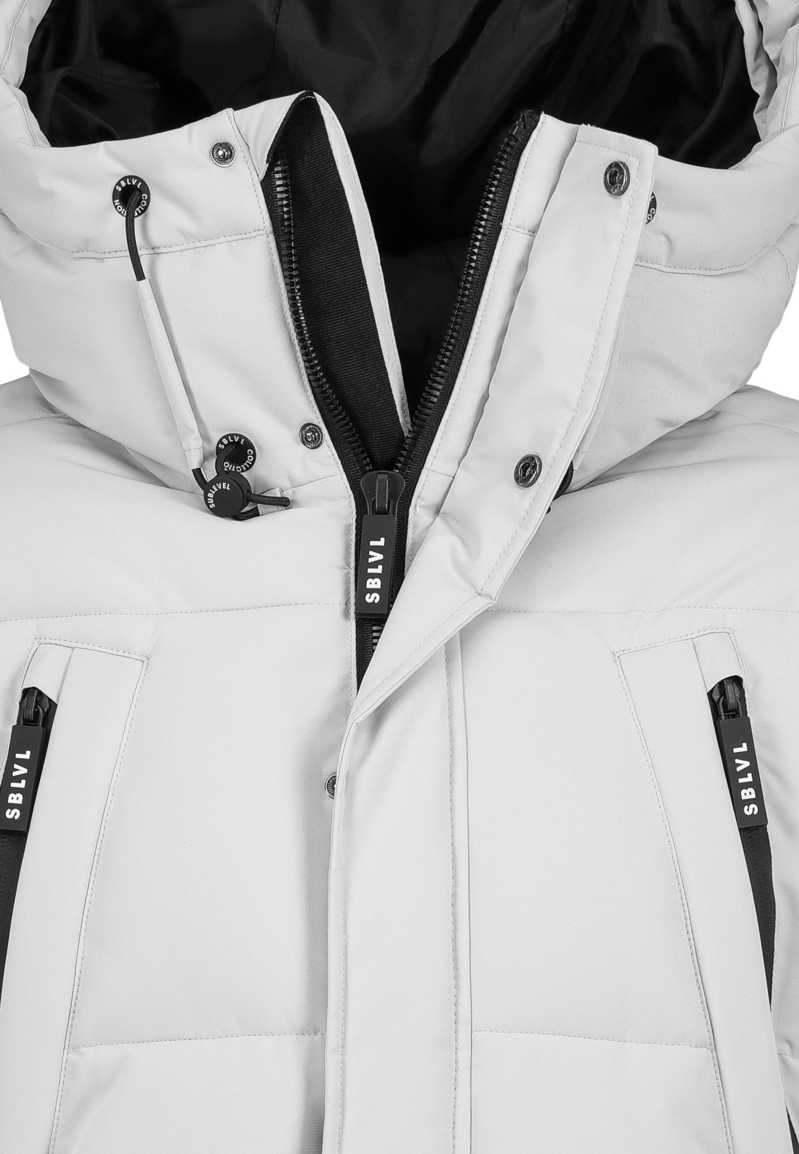 SUBLEVEL Steppmantel Herren Mantel lang mit Leistentaschen und Kapuze Kapuze mit Tunnelzug, Leistentaschen