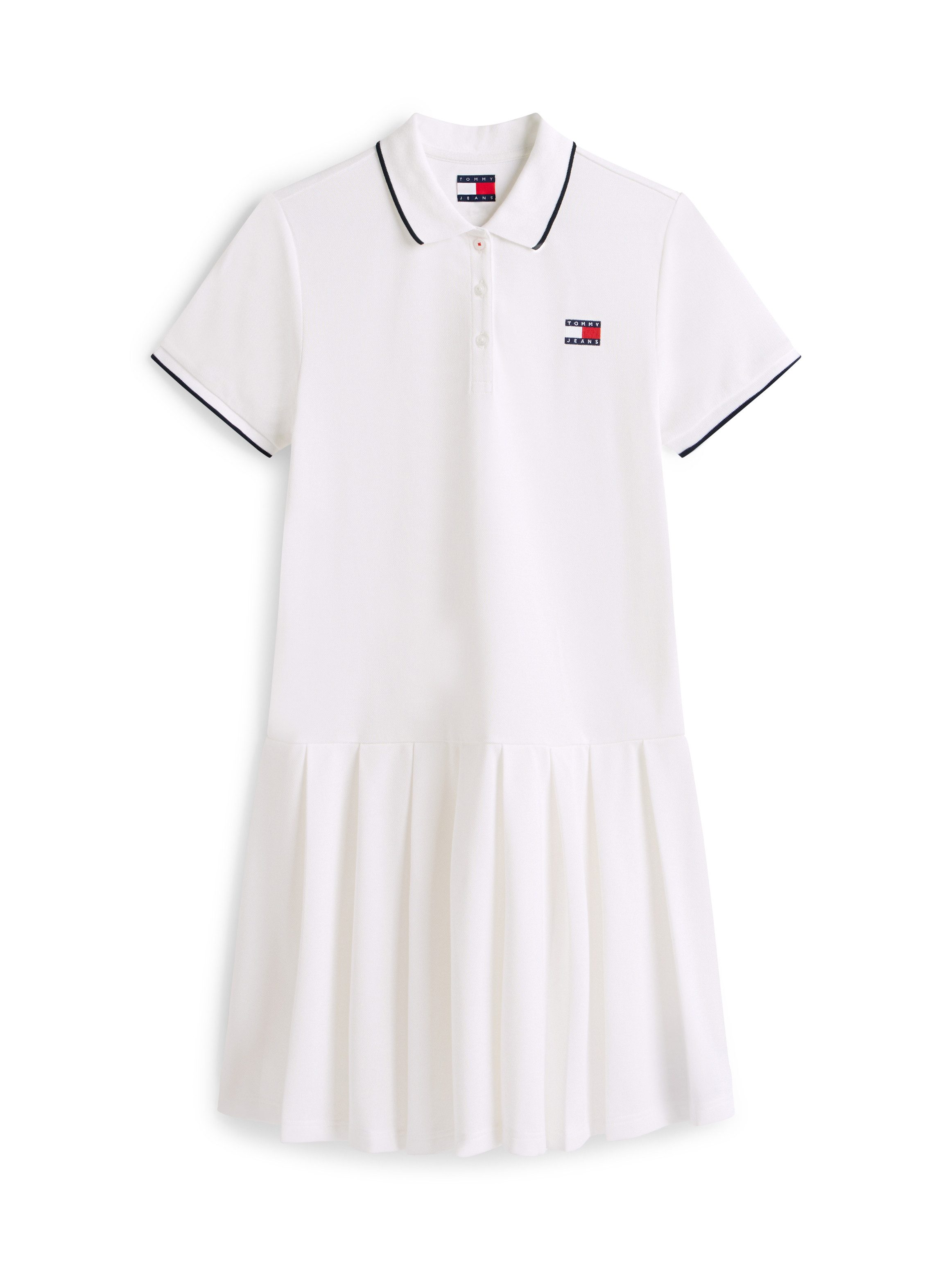 Tommy Jeans Polokleid TJW BADGE PLEAT PIQUE DRESS EXT mit Kontrastdetails, entspannte Passform