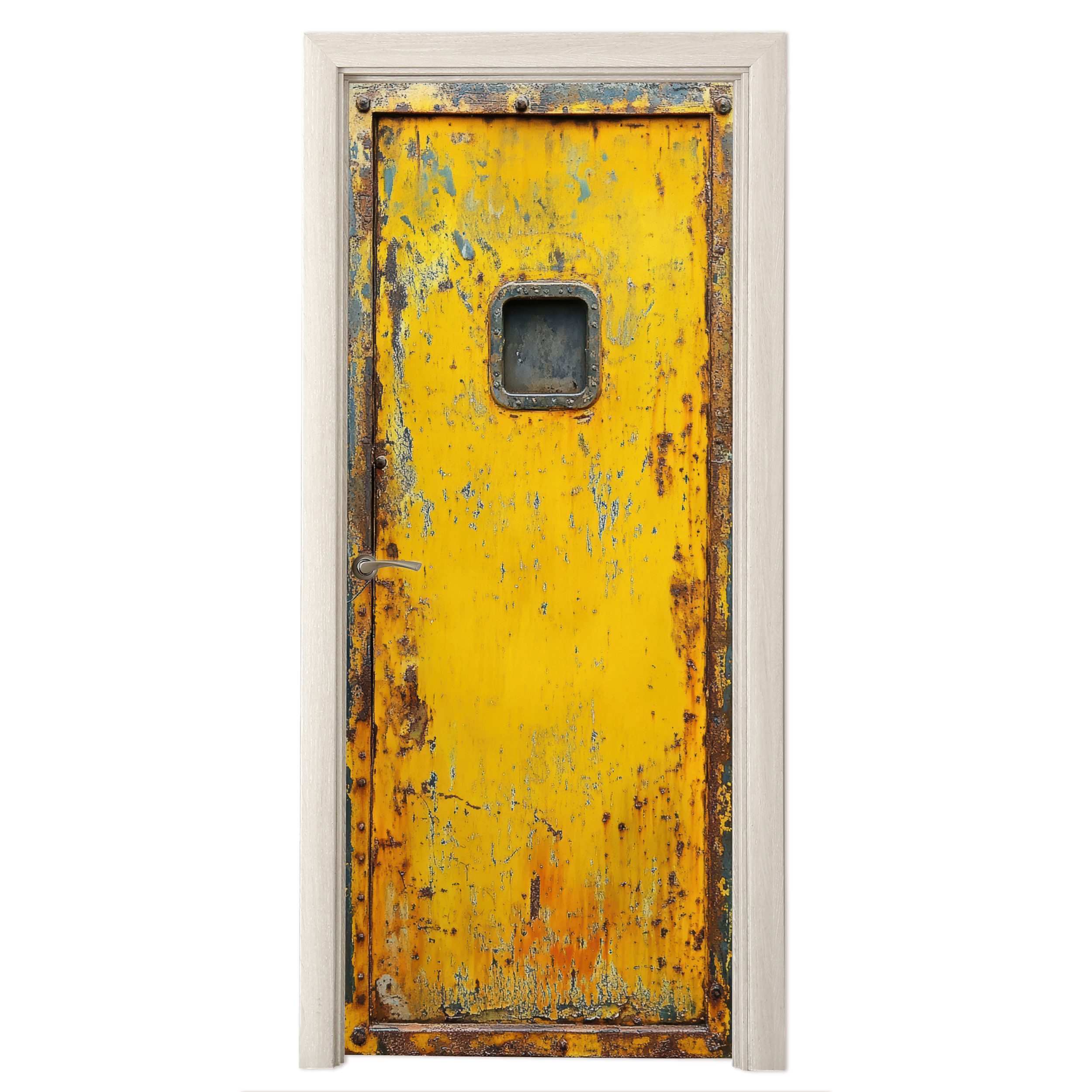 MuchoWow Türtapete Rost - Industriell - Gelb - Tür, Matt, bedruckt, (1 St), Selbstklebende Tapete, Folie für Möbel, 75x205 cm