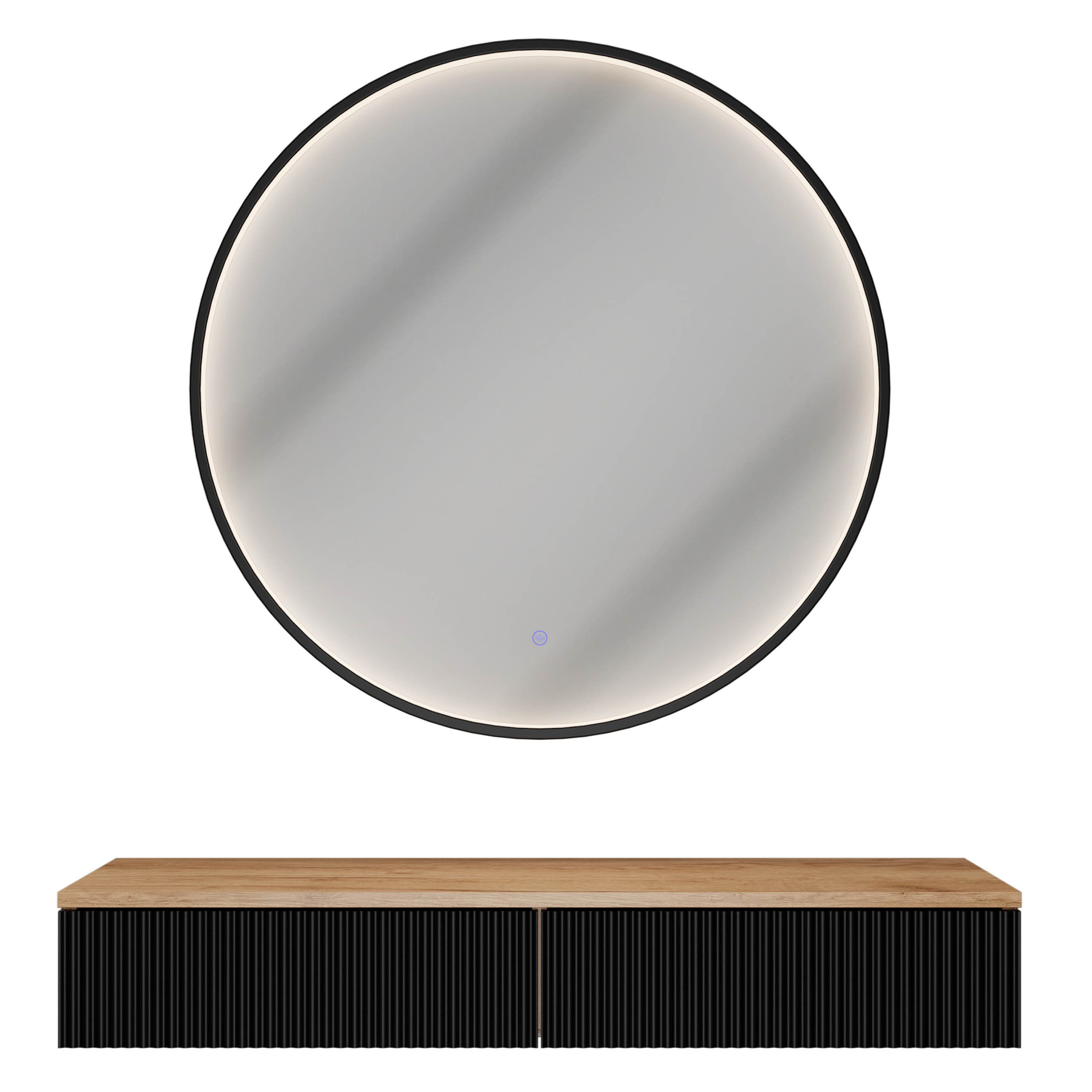 Planetmöbel Konsolentisch AMYRA Flurtisch 100 cm, VELUNA Spiegel mit Beleuchtung 60 - 100 cm (Konsolentisch 100 cm, 2-St., inkl. Spiegel mit Beleuchtung rund 80x80 cm), Wandkonsole & Wandspiegel Flur Set