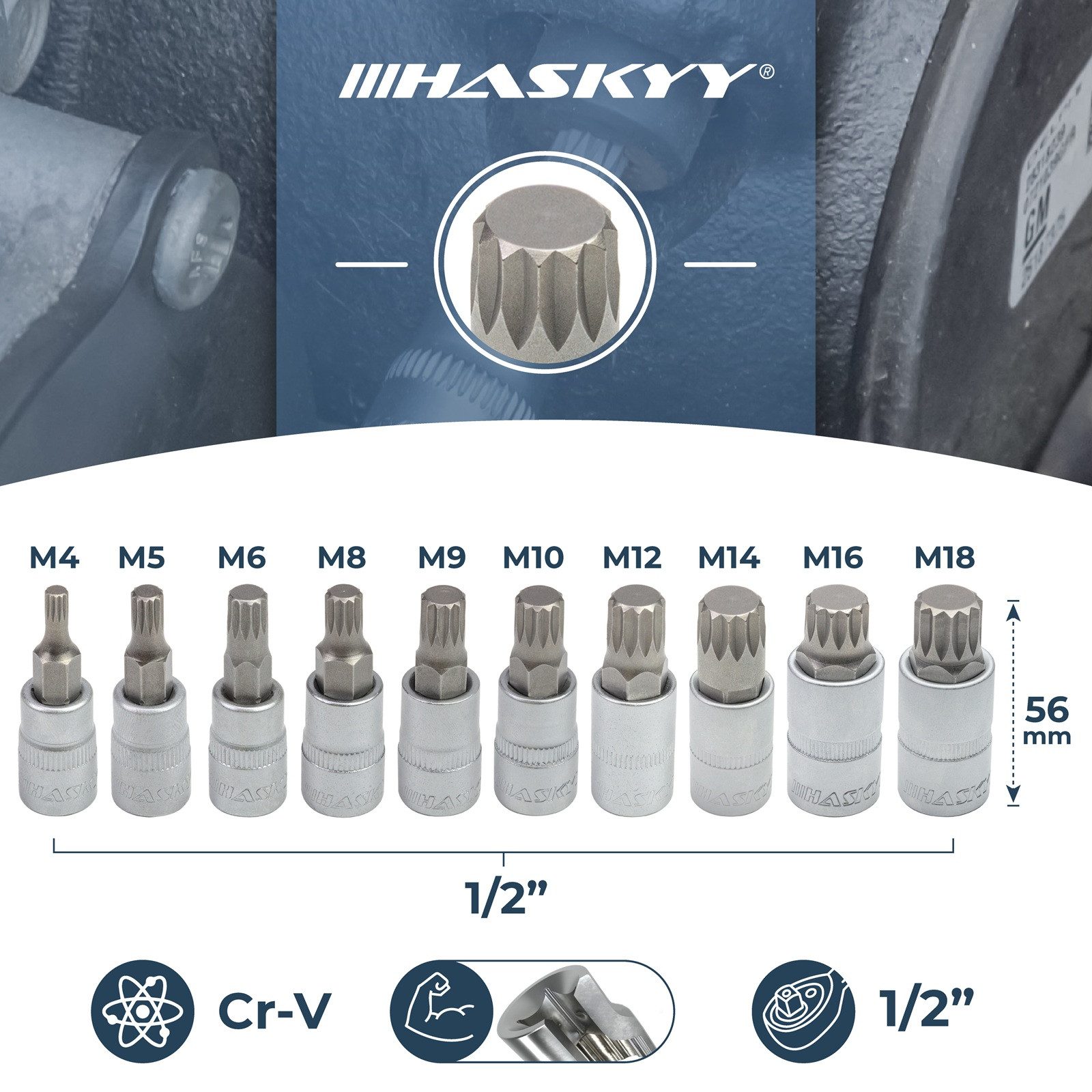 HASKYY Steckschlüssel Torx XZN Steckschlüssel Set 24tlg T8-T70 M4-M18