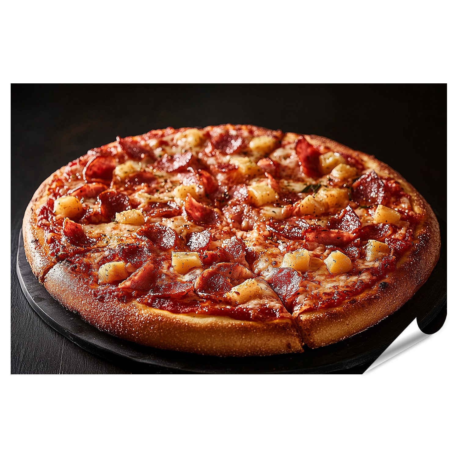 Poster Hawaiianische Pizza mit Schinken und Ananas