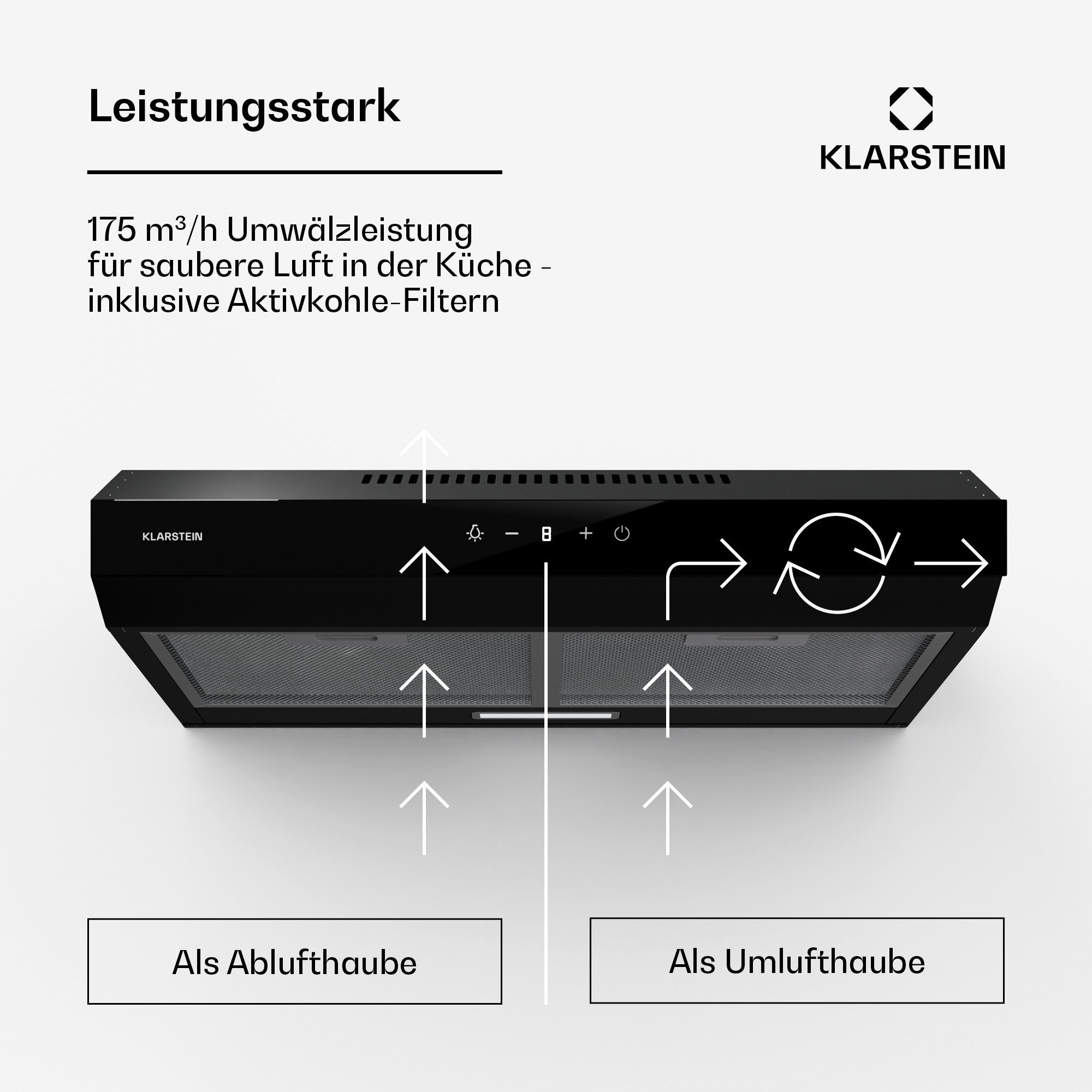Klarstein Deckenhaube Contempo Neo 60 Contempo Neo 60, Dunstabzugshaube Unterbauhaube Abluft Umluft LED