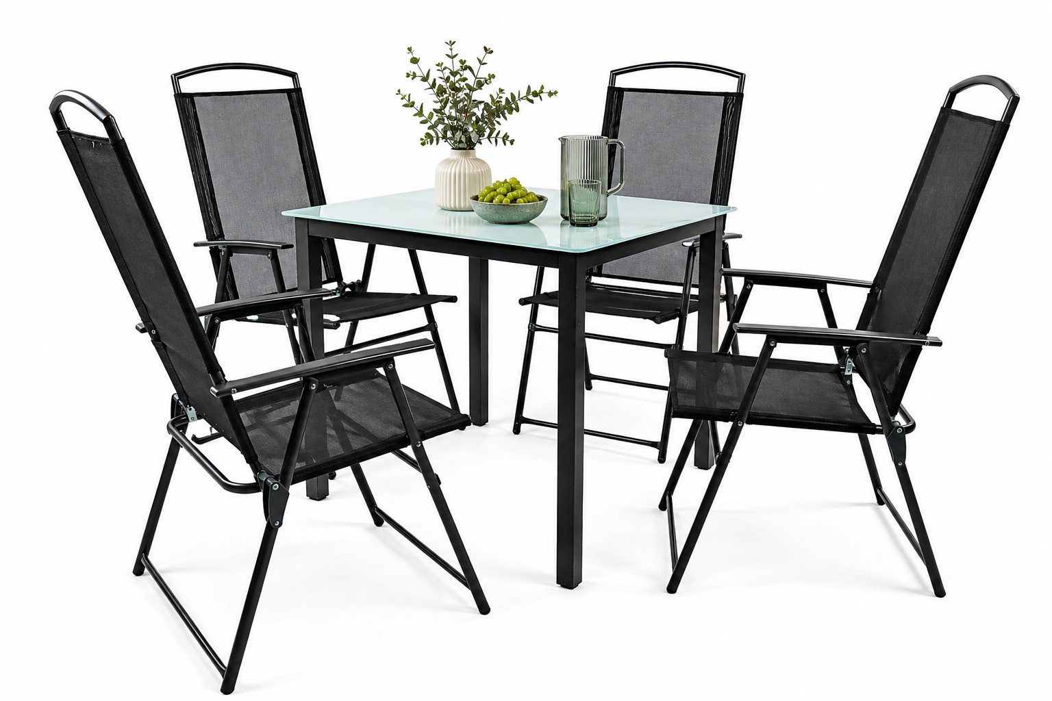 VCM Garten-Essgruppe 5 tlg Gartenmöbel-Set Garlos 4 Stühle Tisch 80x80, (Set, 5-tlg., 1x Tisch 4x Stuhl)