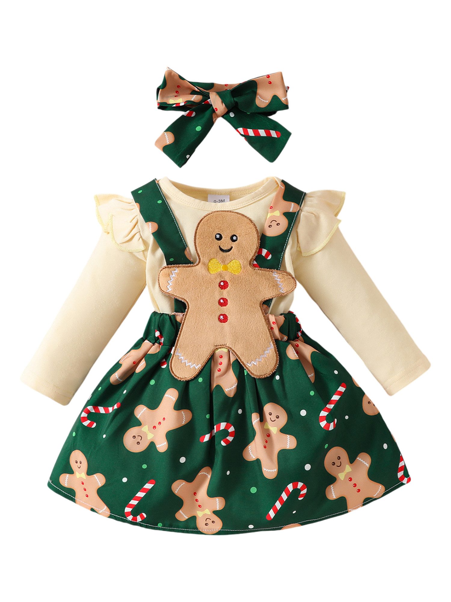 Lapastyle Shirt, Rock & Haarband Weihnachtliches Baby-Mädchen-Set, Langarmoverall Trägerrock Outfit (Set, 3-tlg) Neugeborenes Langarm Strampler + Latzkleid + Stirnband Babykleidung