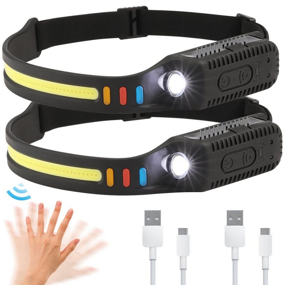 LETGOSPT LED Stirnlampe 2 Stück LED Sensor Stirnlampe, Wiederaufladbar  Kopflampe, USB Headlamp (mit 5 Lichtmodi, Superleicht XPE Wasserdicht),  Stirnlampe fürs Joggen Laufen Angeln und Wandern