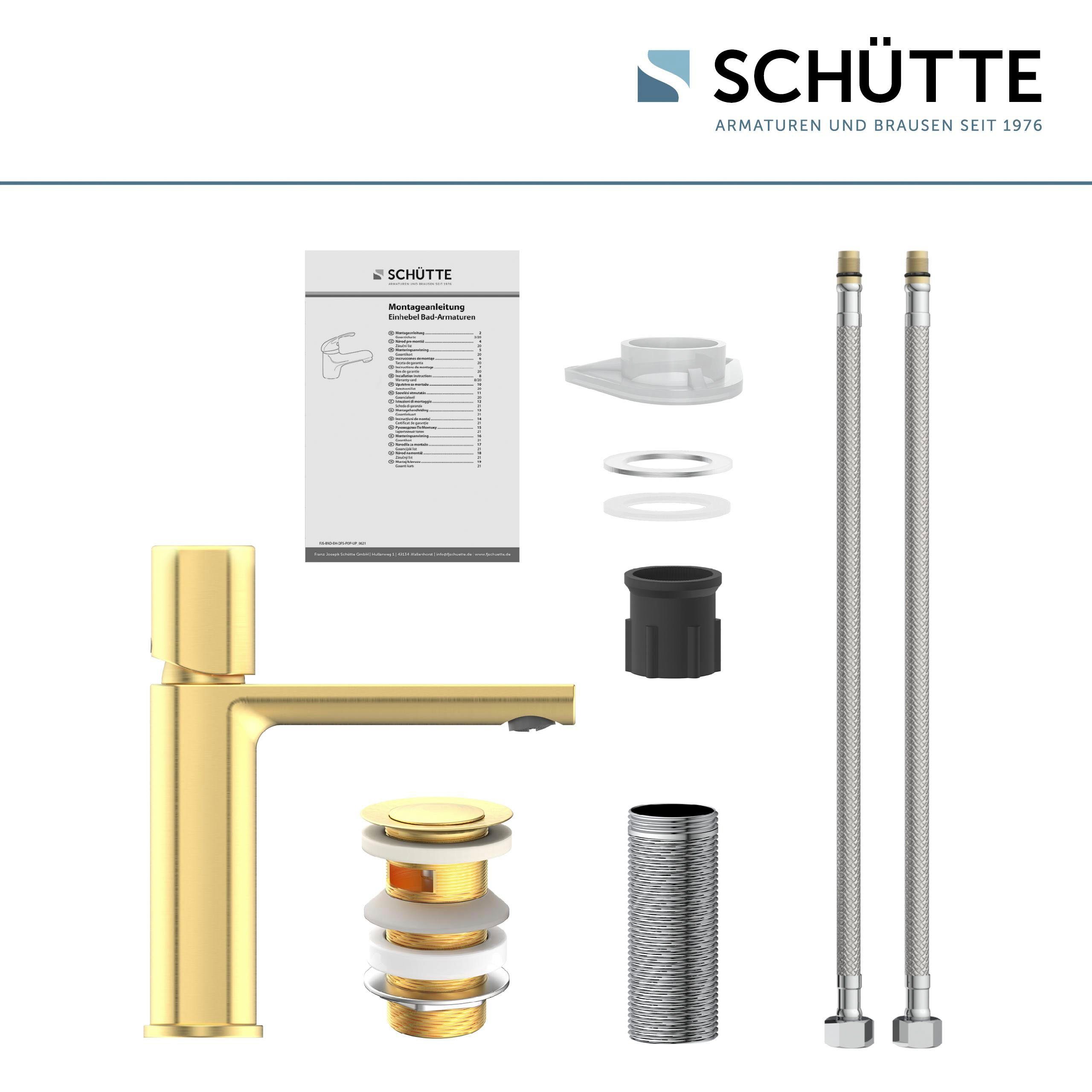 Pop mit Ablaufgarnitur, matt Abflussstopfen NEW Schütte Wasserhahn Gold Waschtischarmatur mit Up Mischbatterie YORK