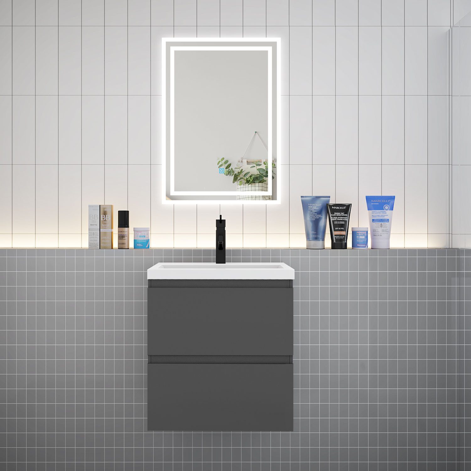 Aica Sanitär Waschtisch Anthrazit Waschtische Unterschrank mit Wachbecken günstig online kaufen