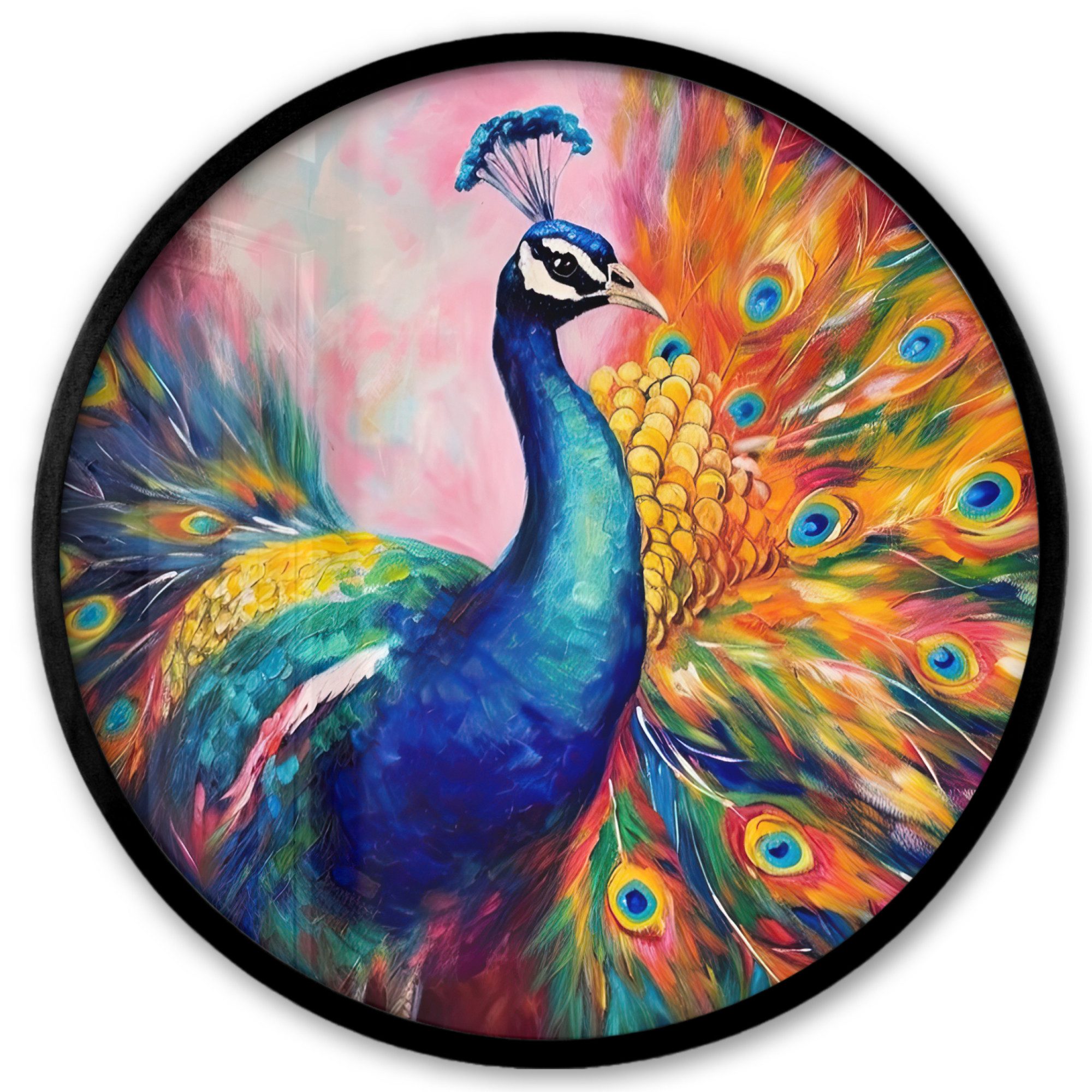 Poster Rund - Pfau - Tiere - Malerei - Regenbogen