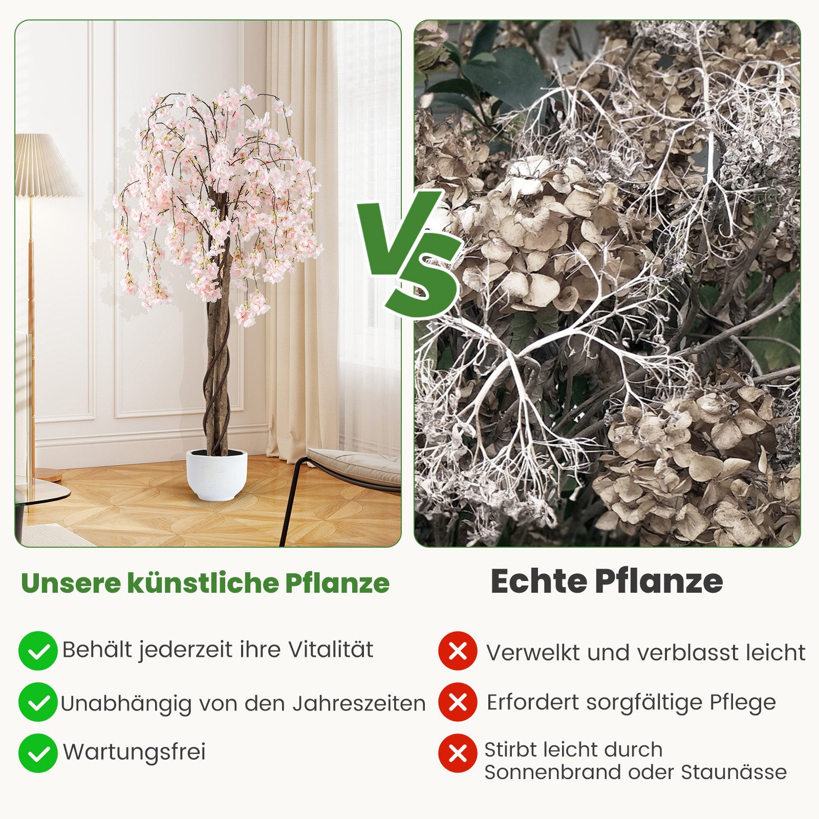 Kunstbaum Kirschblütenbaum, COSTWAY, Höhe 163 cm, günstig online kaufen