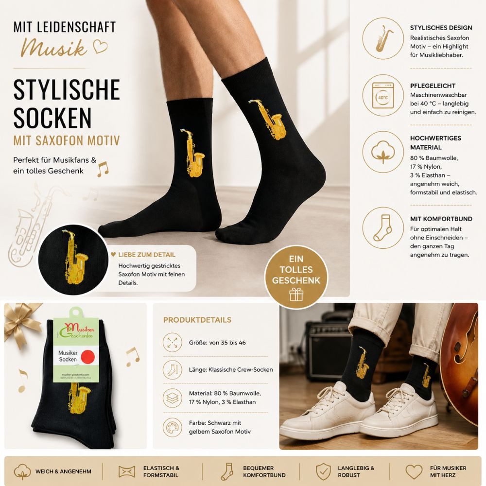mugesh Freizeitsocken Musik Socken Saxofon für Musiker – Bild 3 von 5