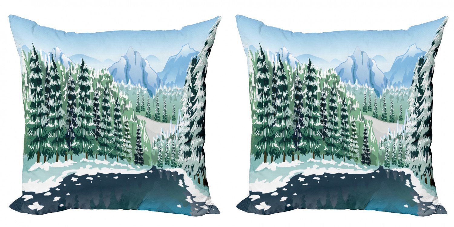 Kissenbezüge Modern Accent Doppelseitiger Digitaldruck, Abakuhaus (2 Stück), Wald Winter-Jahreszeit-Bäume