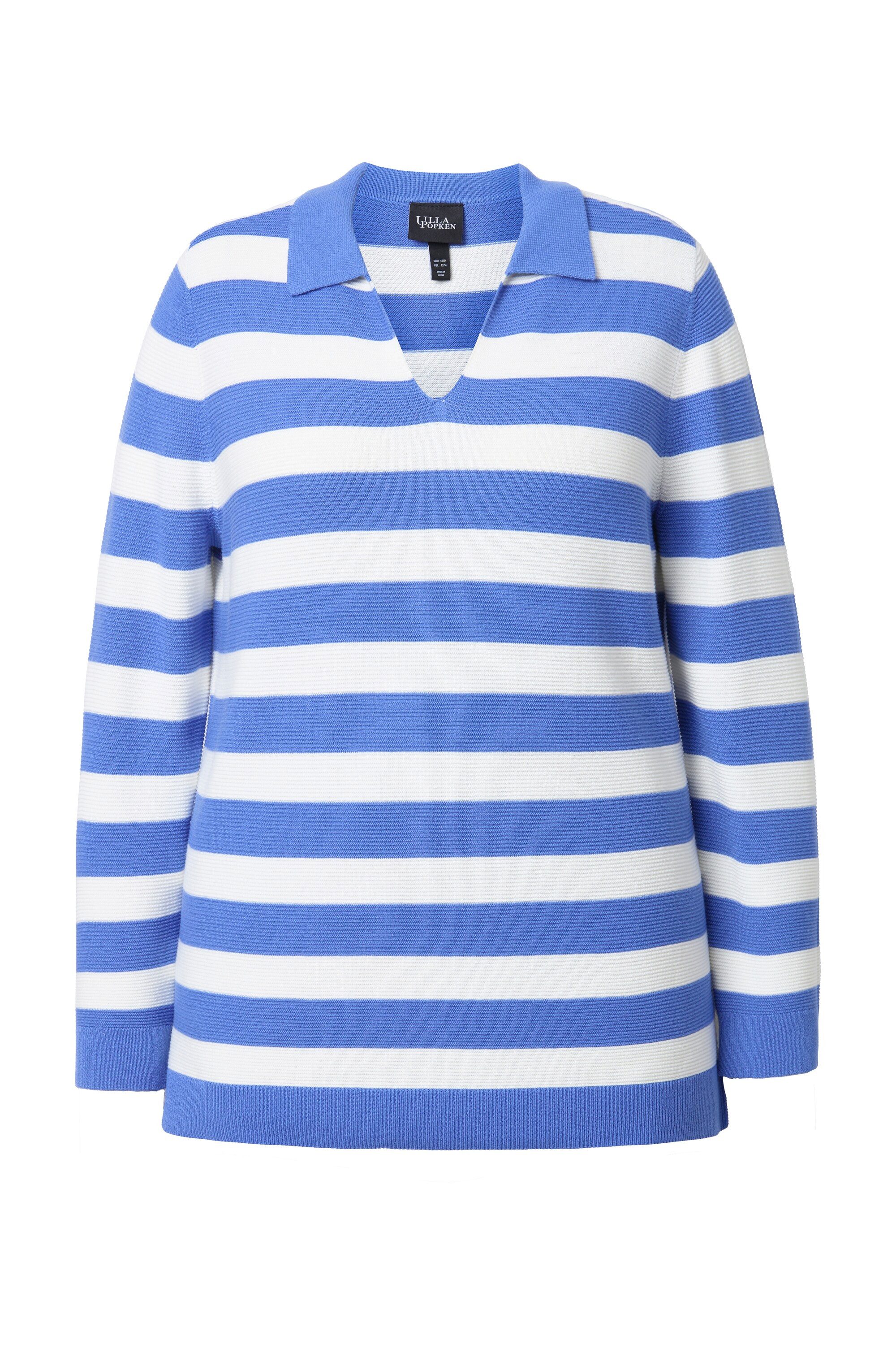 Ulla Popken Strickpullover Pullover Ringel Linksstrick Polokragen Langarm günstig online kaufen