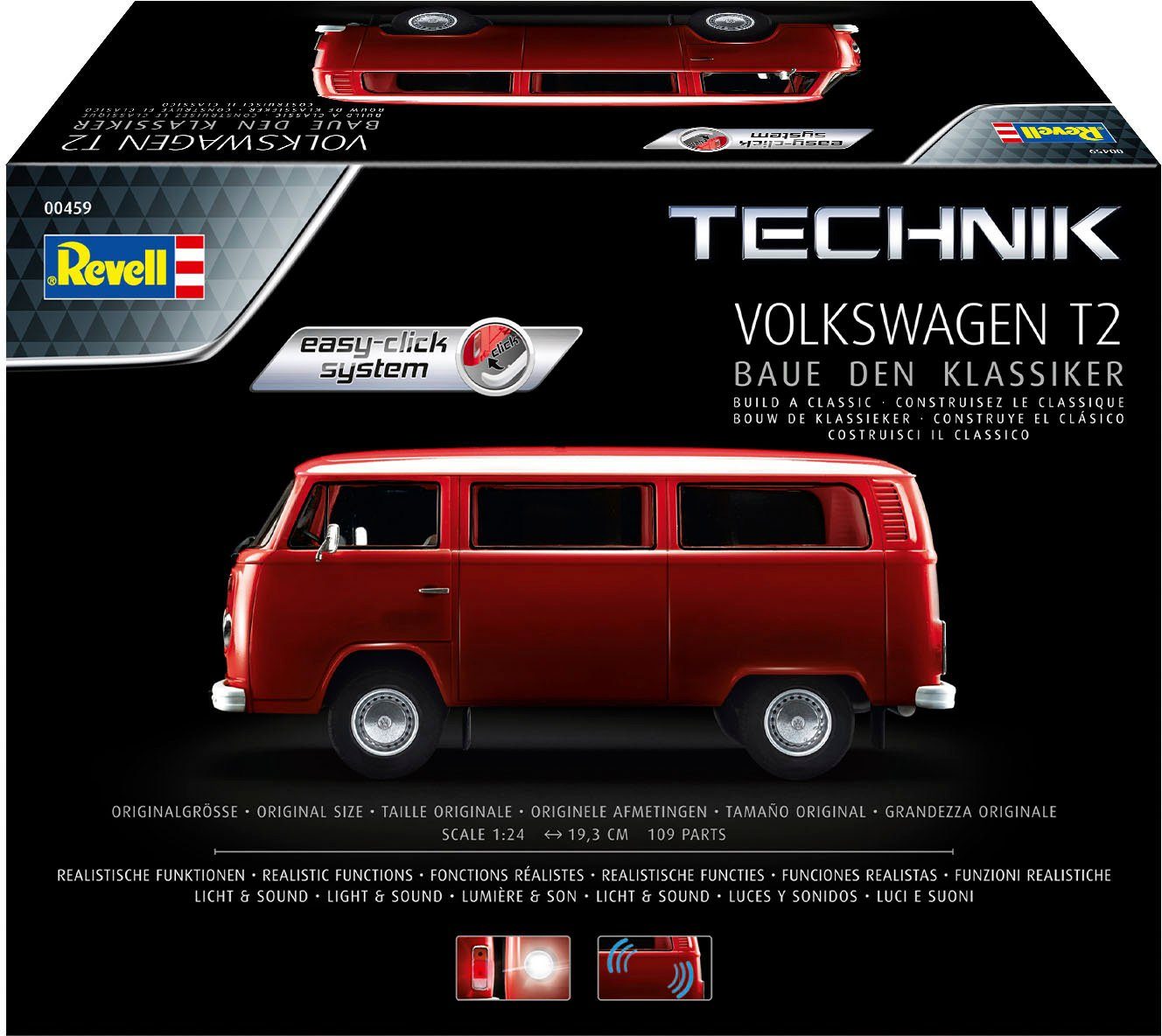 Revell® Modellbausatz Volkswagen VW T2 Bus (Bulli), Maßstab 1:24, mit Licht und Sound