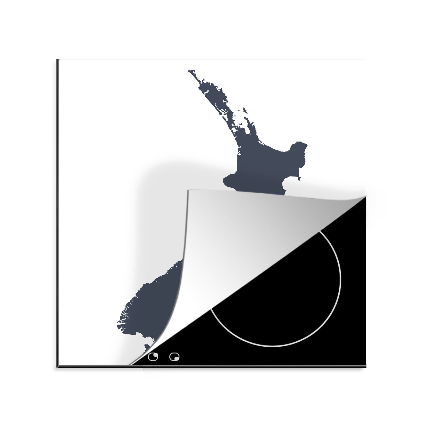 MuchoWow Herdblende-/Abdeckplatte Eine Illustration einer dunkelblauen Karte von Neuseeland, Vinyl, (1 tlg), 78x78 cm, Ceranfeldabdeckung, Arbeitsplatte für küche
