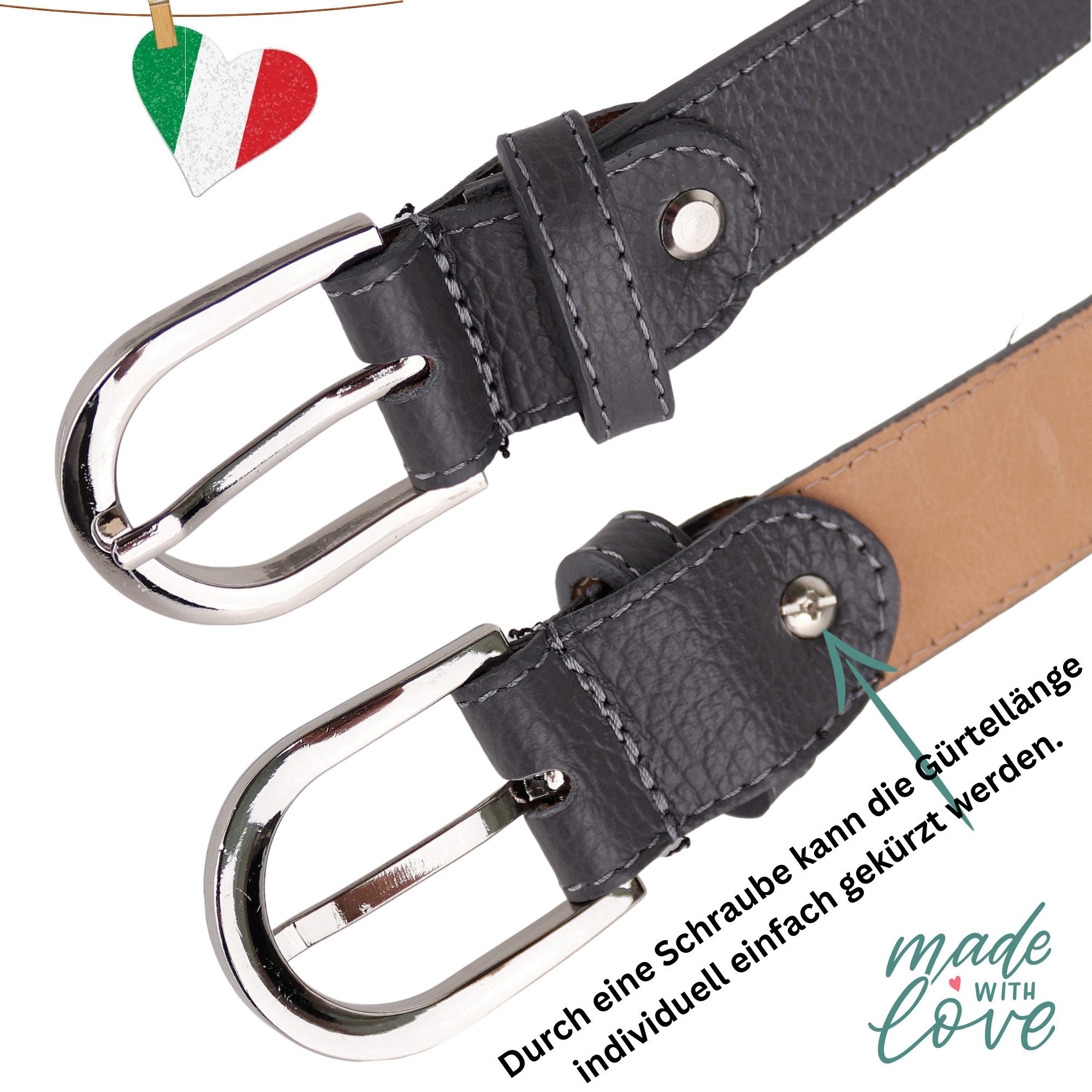 MIRROSI Ledergürtel Damen Herren Gürtel, Made in Italy, 3cm breit (Passt fast zu jeder Hosenschlaufe, aus Echtem Leder) – Bild 3 von 4