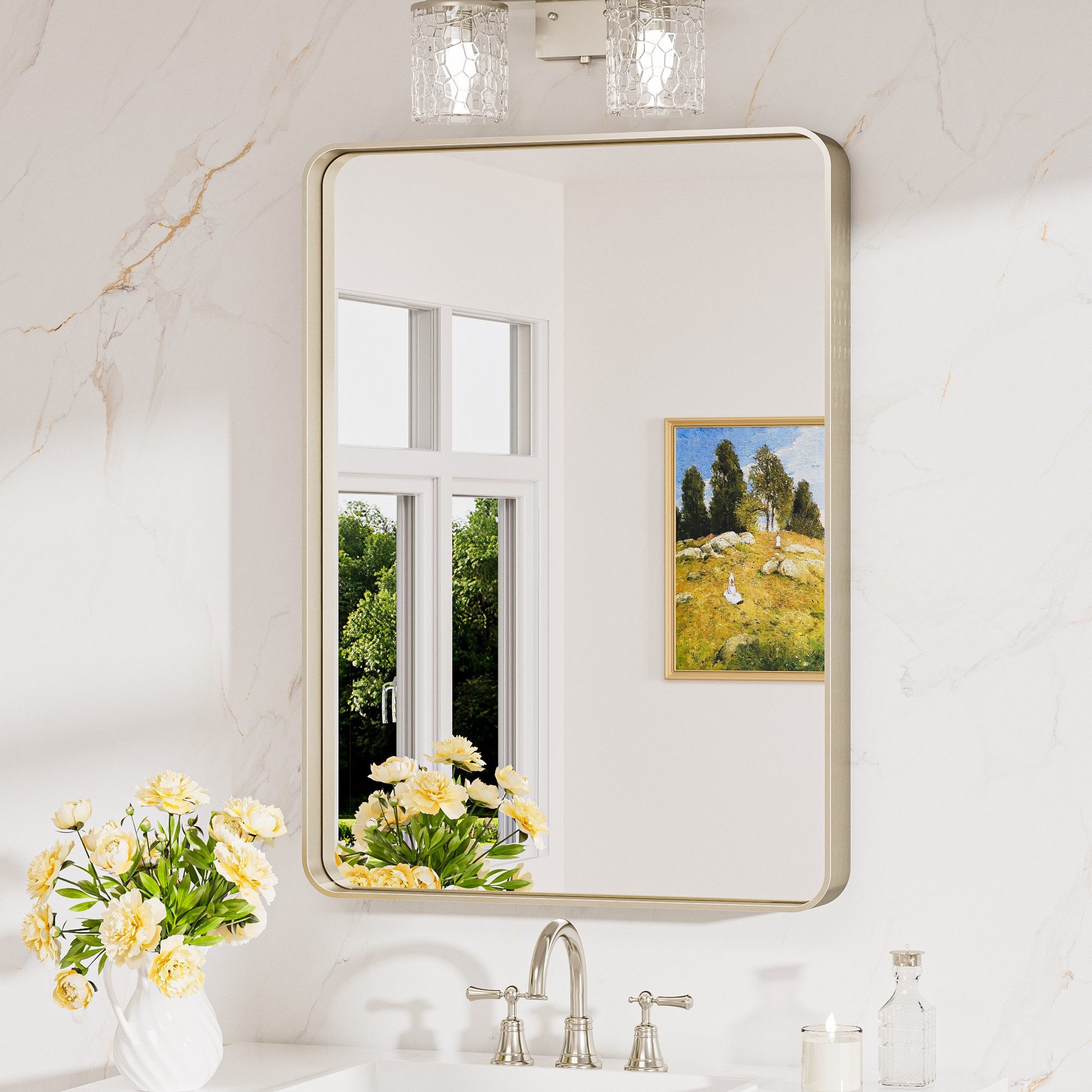 Keonjinn Wandspiegel Badezimmer Spiegel mit Metallrahmen, Gehärtetem Glas Badspiegel (Montage quer & hoch), Rechteckiger Spiegel für Badezimmer, Wohnzimmer, Schlafzimmer