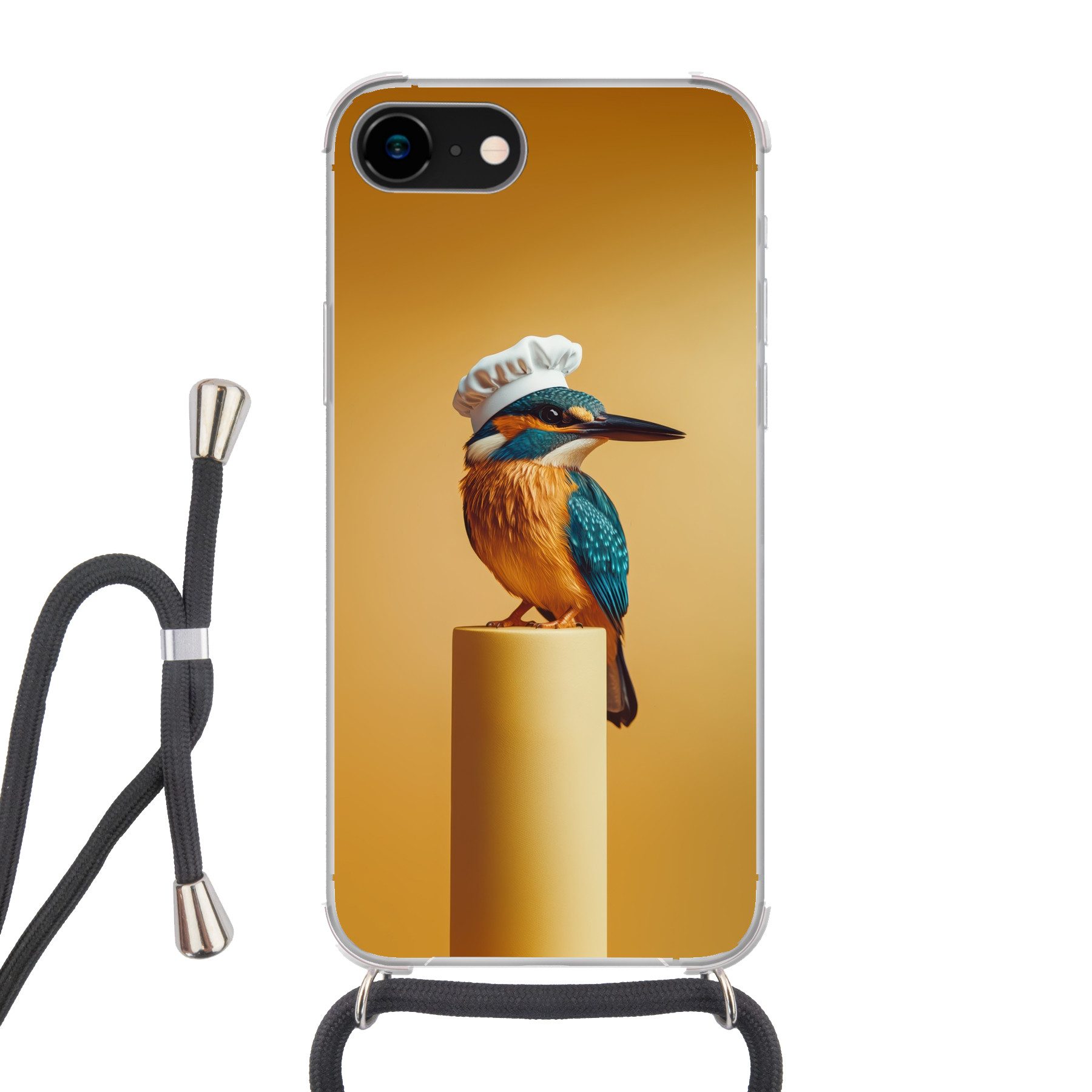 MuchoWow Handyhülle für Apple iPhone 8 Eisvogel - Säule - Kochmütze - Vogel, Tragbare Handyhüllen mit Kette zum umhängen, Handykette Handyband