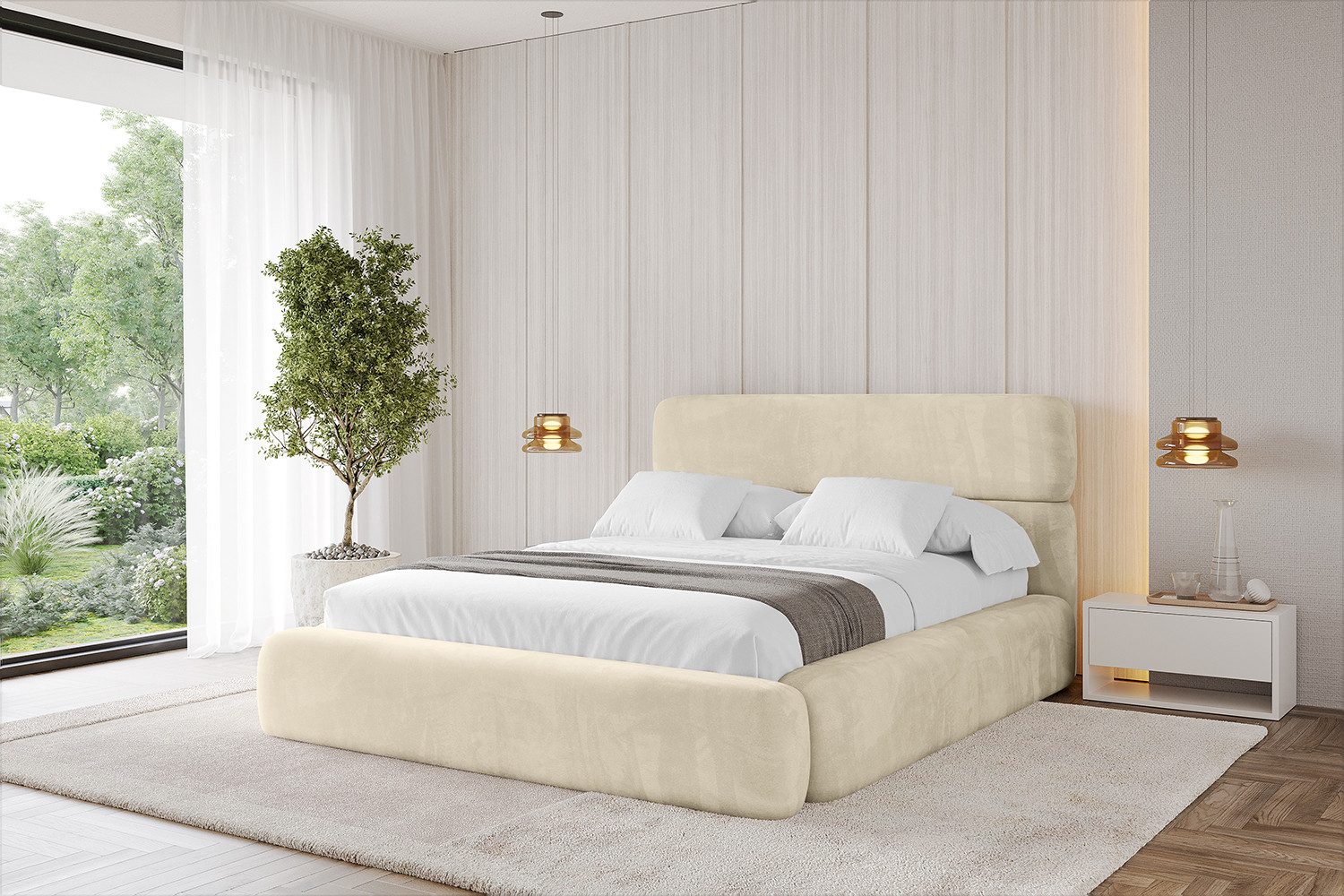 ALTDECOR Polsterbett ENORA (Polsterbett mit Bettkasten und Lattenrost, Boxbett ohne Matratze), Doppelbett mit Stauraum, Bett mit Kopfteil