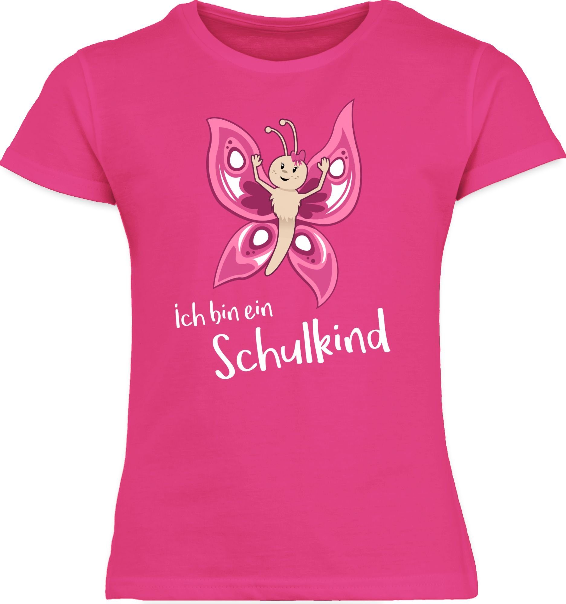 Shirtracer T-Shirt Ich bin ein Schulkind Schmetterling Einschulung Mädchen 1 Fuchsia