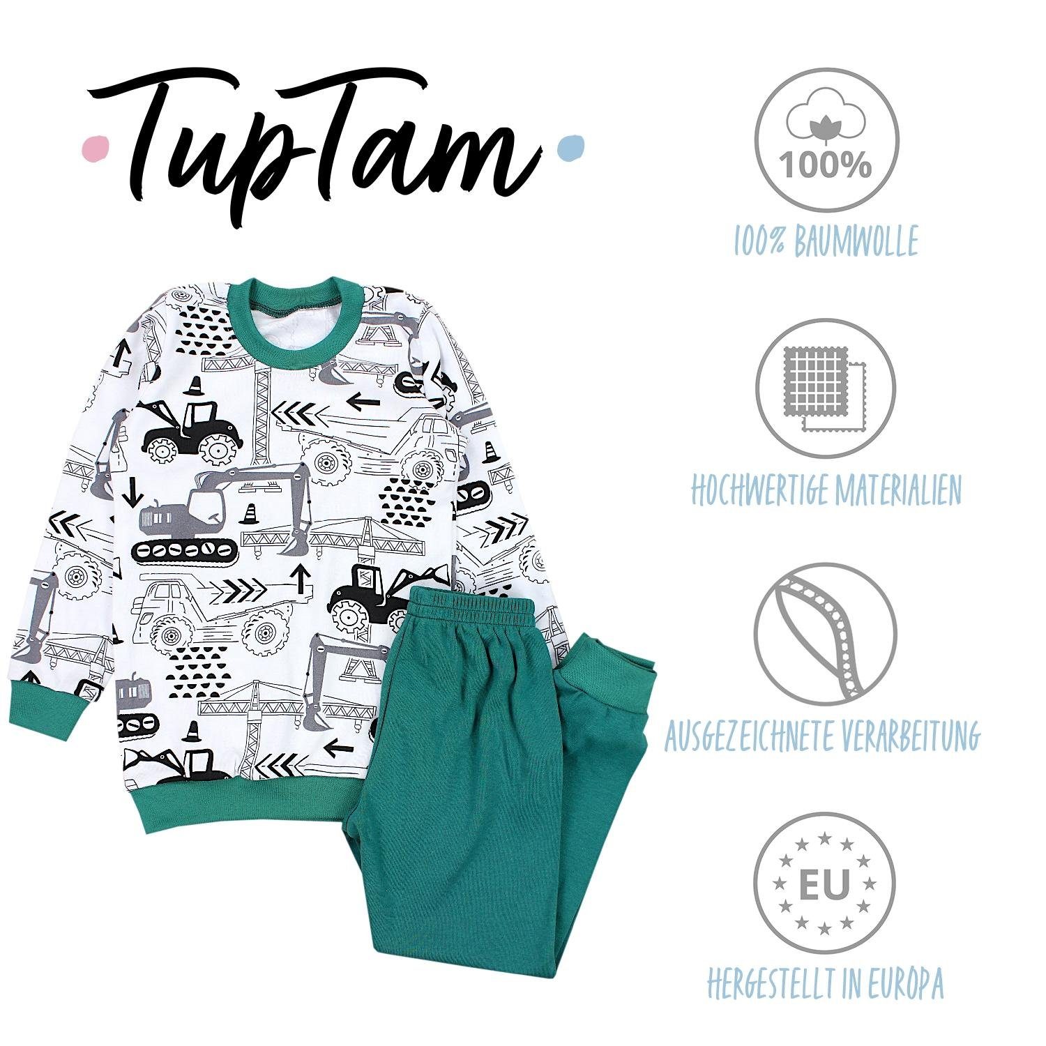 2-teilig Langarm / Grün Jungen Schlafanzug Kinder Schlafanzug Nachtwäsche Pyjama Bagger Set TupTam