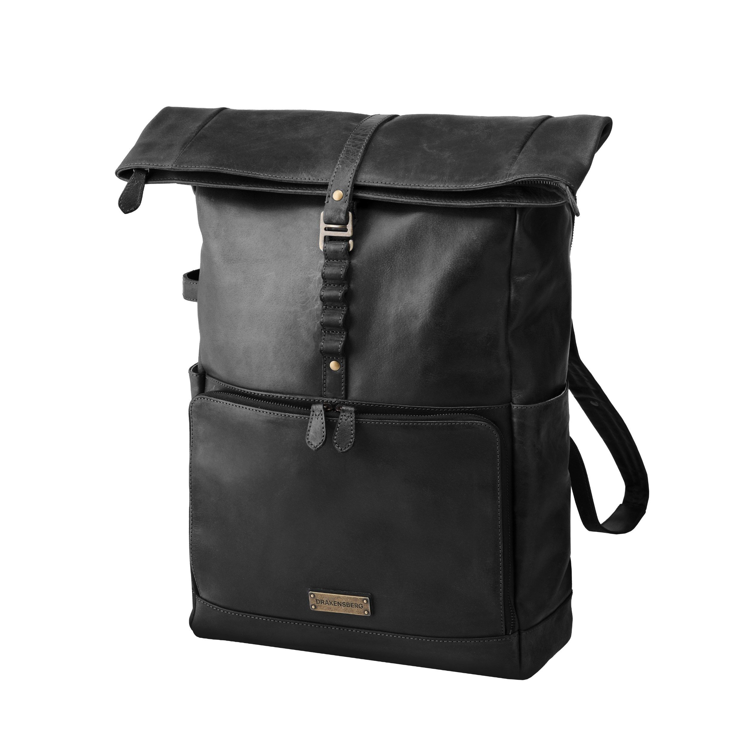 DRAKENSBERG Reiserucksack Roll-Top »Arthur« Vintage-Schwarz, 17" Laptoprucksack mit Organizer Fach für Zubehör, wasserabweisend