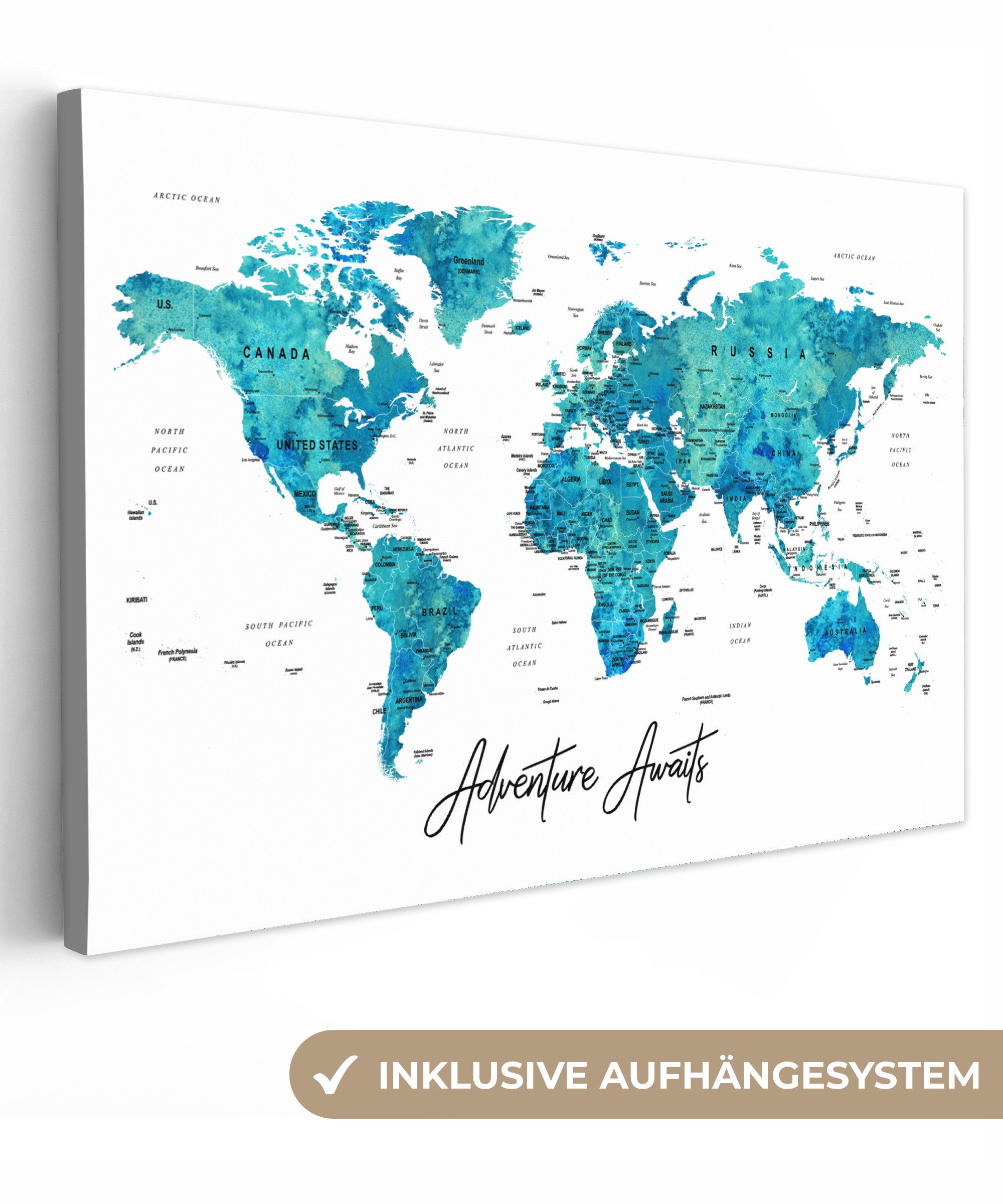 OneMillionCanvasses® Leinwandbild Weltkarte - Blau - günstig online kaufen