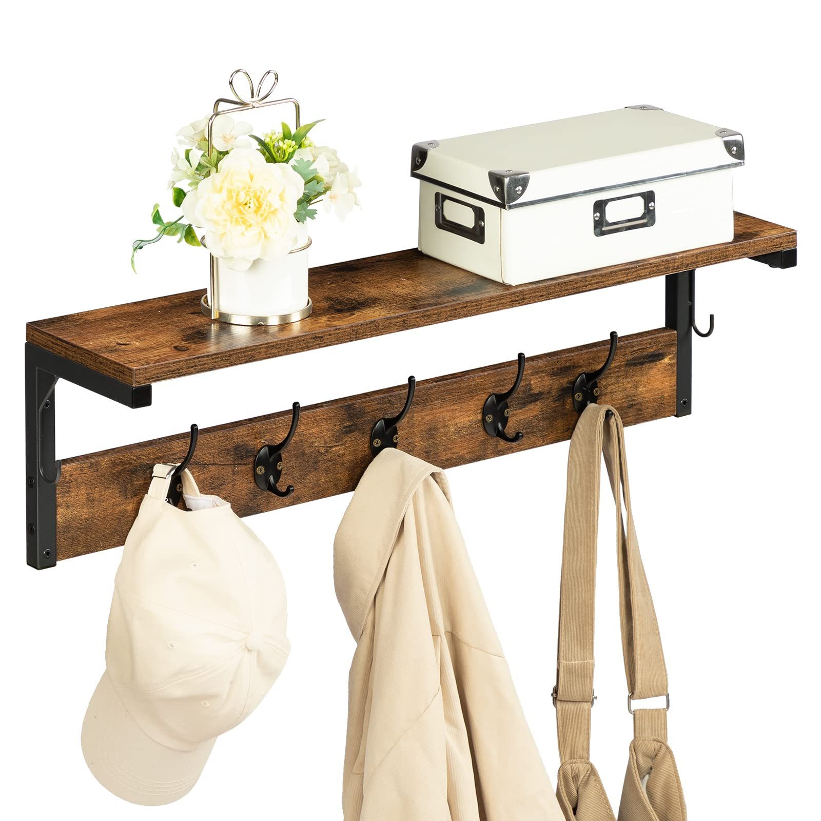 Hoobro Wandgarderobe Wandregal mit 7 Haken und Ablage (Hängeregal mit Garde günstig online kaufen