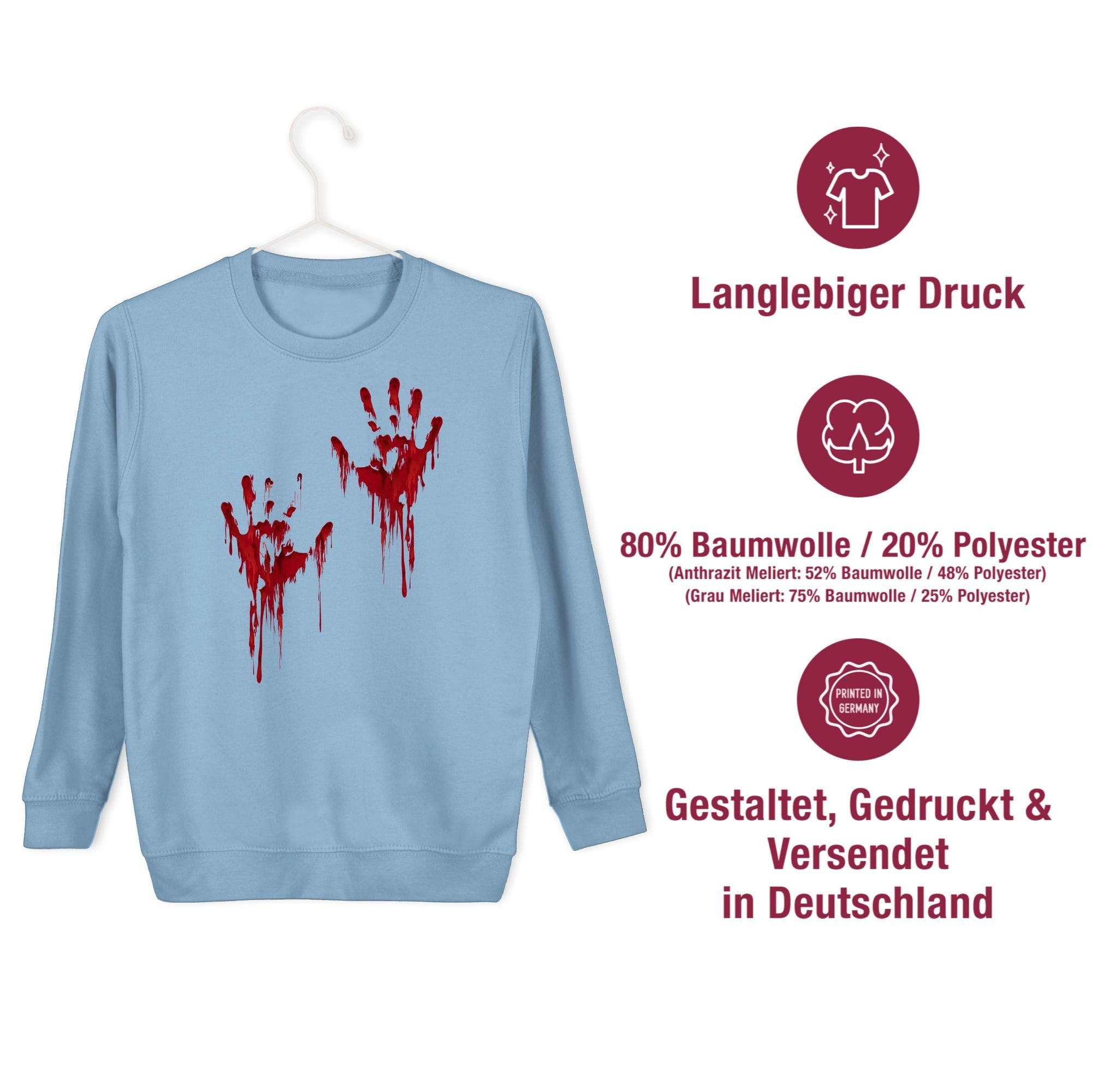 Kinder Blutspritzer für Shirtracer Hände Hellblau Sweatshirt Blutiges H Blut 2 Kostüme Handabdruck Blutige Halloween Blutverschmiert