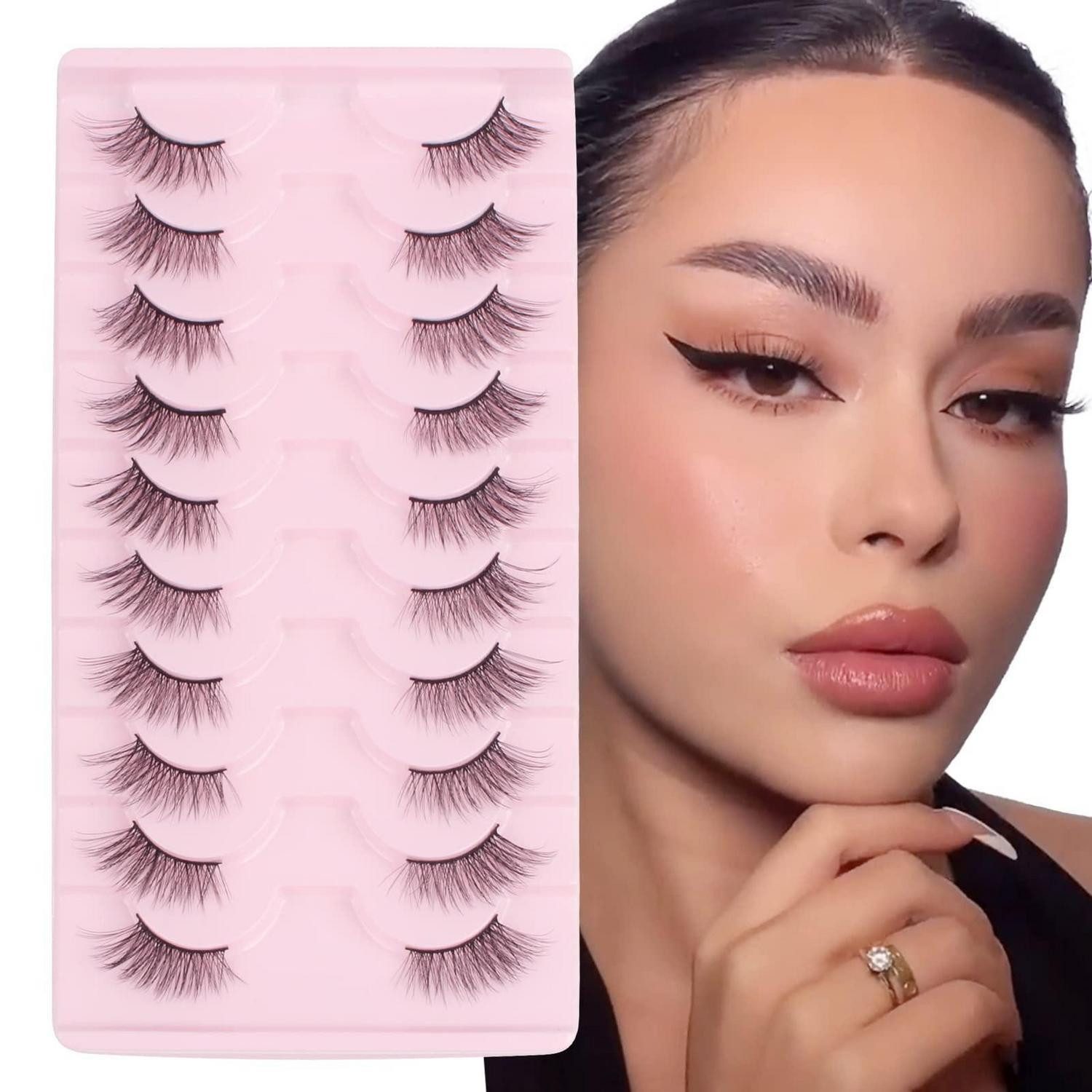 LuxusKollektion Bandwimpern Halbe Wimpern Cat Eye Natur 10 Paar