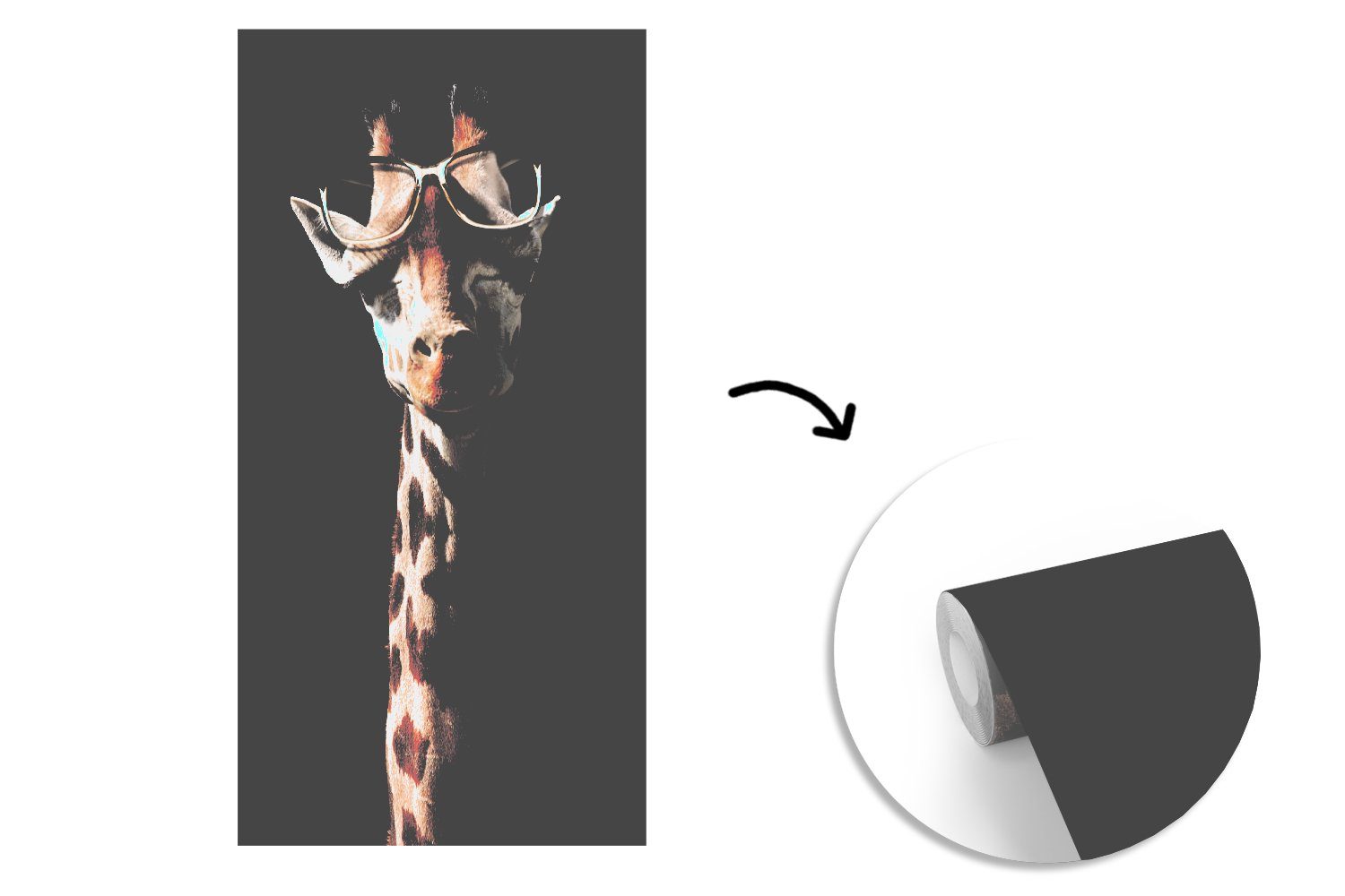 - - St), Schutzbrille Schlafzimmer Wohnzimmer für Vliestapete bedruckt, Giraffe Matt, Schwarz, (2 Fototapete MuchoWow Fototapete Küche,