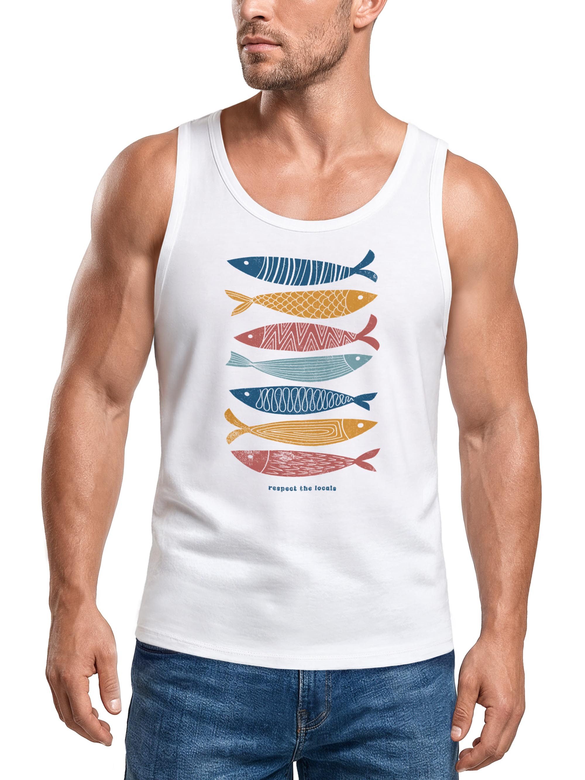 Neverless Tanktop Herren Tank-Top mit Print Aufdruck Spruch respect the locals Fische mit Print