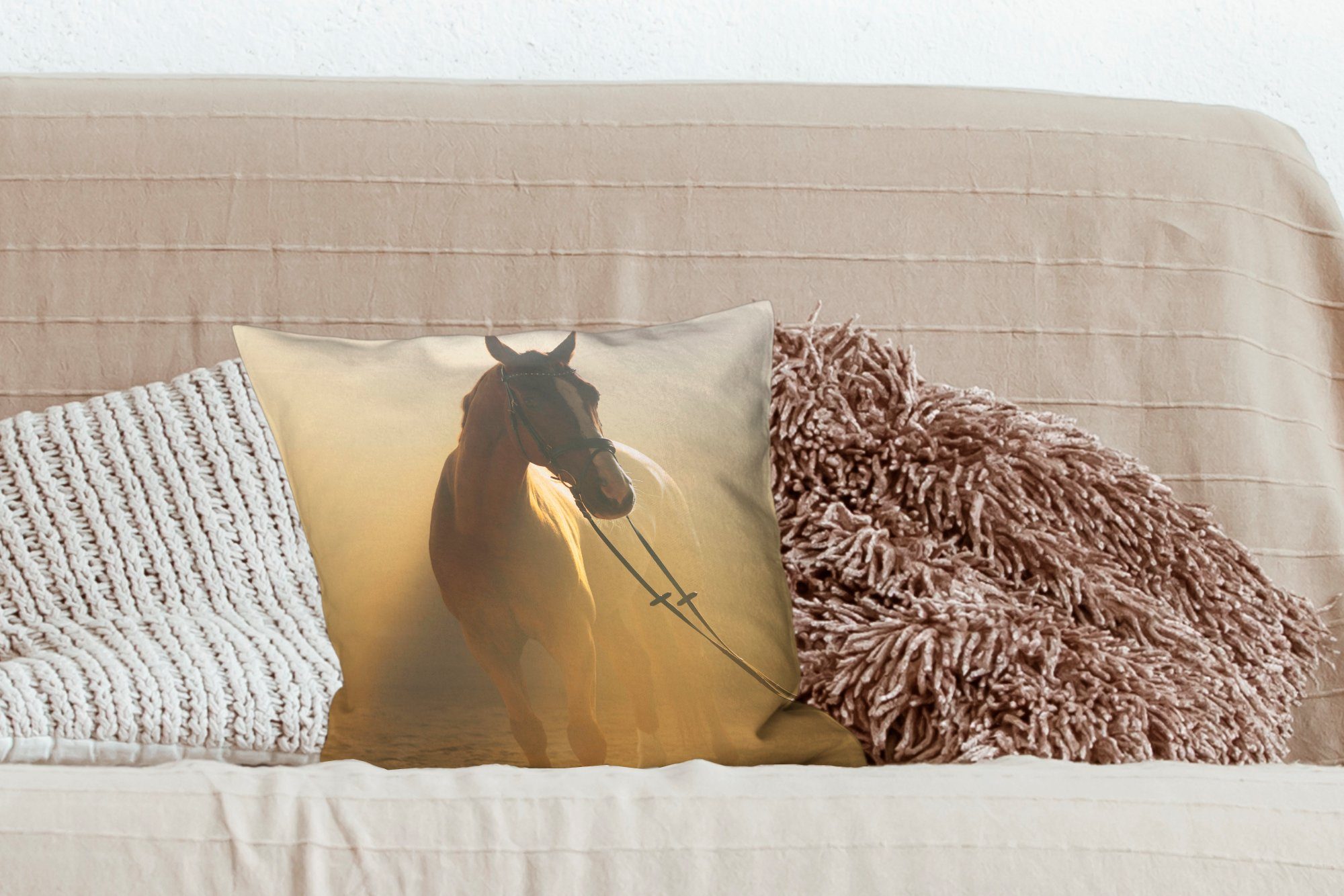- Dekokissen Schlafzimmer, für Pferd Licht Füllung - Sofakissen Wohzimmer, Zierkissen Sand, Deko, mit MuchoWow
